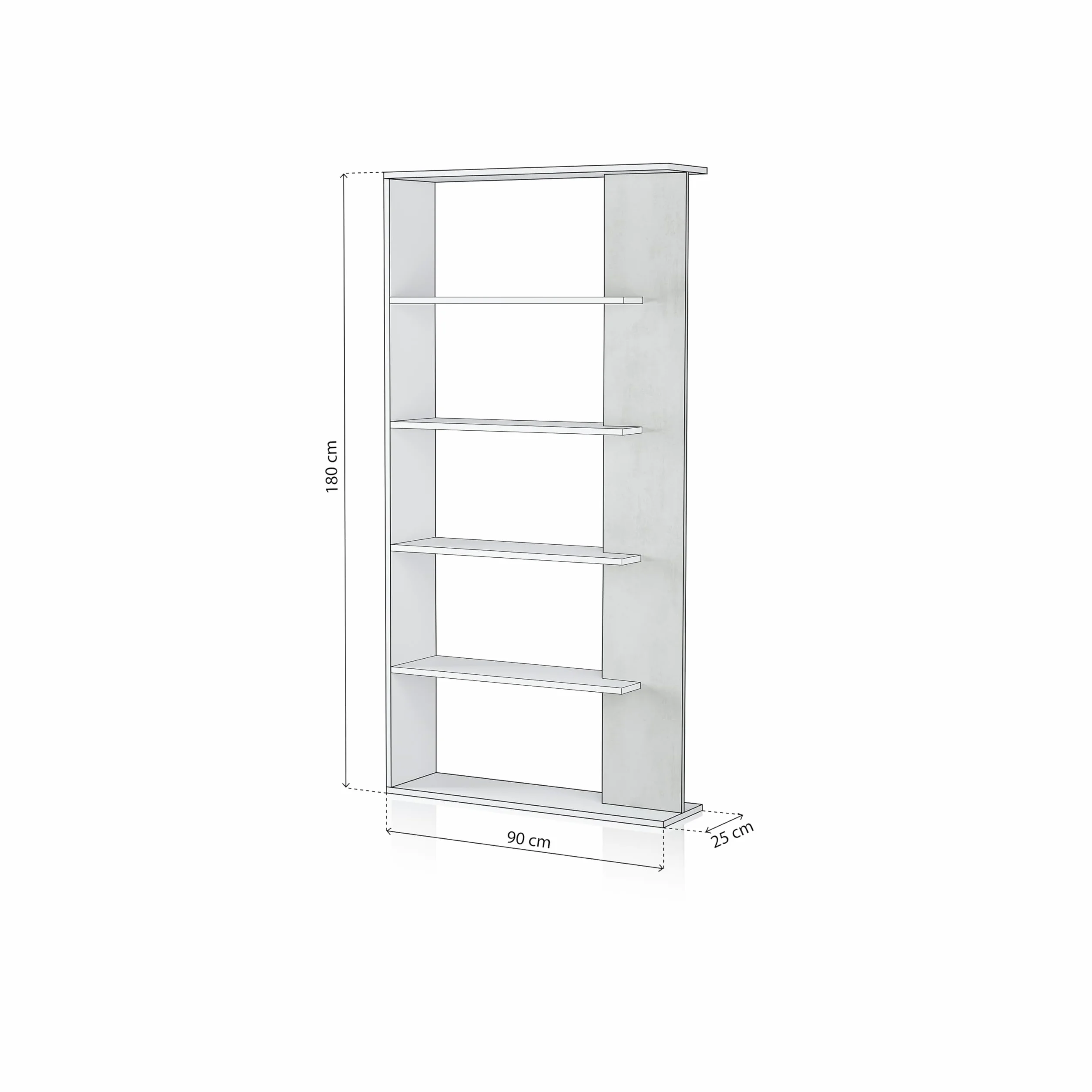 duehome | Estantería 5 baldas, Librería Comedor, Salon, Modelo Opal, Acabado en Color Blanco Artik y Gris Cemento, Medidas: 180 cm (Alto) x 90 cm (Ancho) x 25 cm (Fondo)