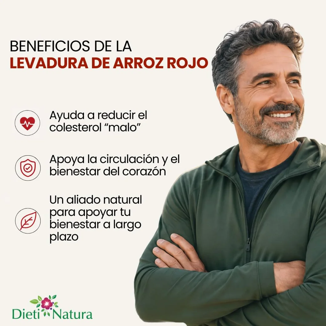 Dieti Natura Levadura de Arroz Rojo 60 Cápsulas 2,9mg Monacolina K para Reducir Colesterol Salud Cardiovascular