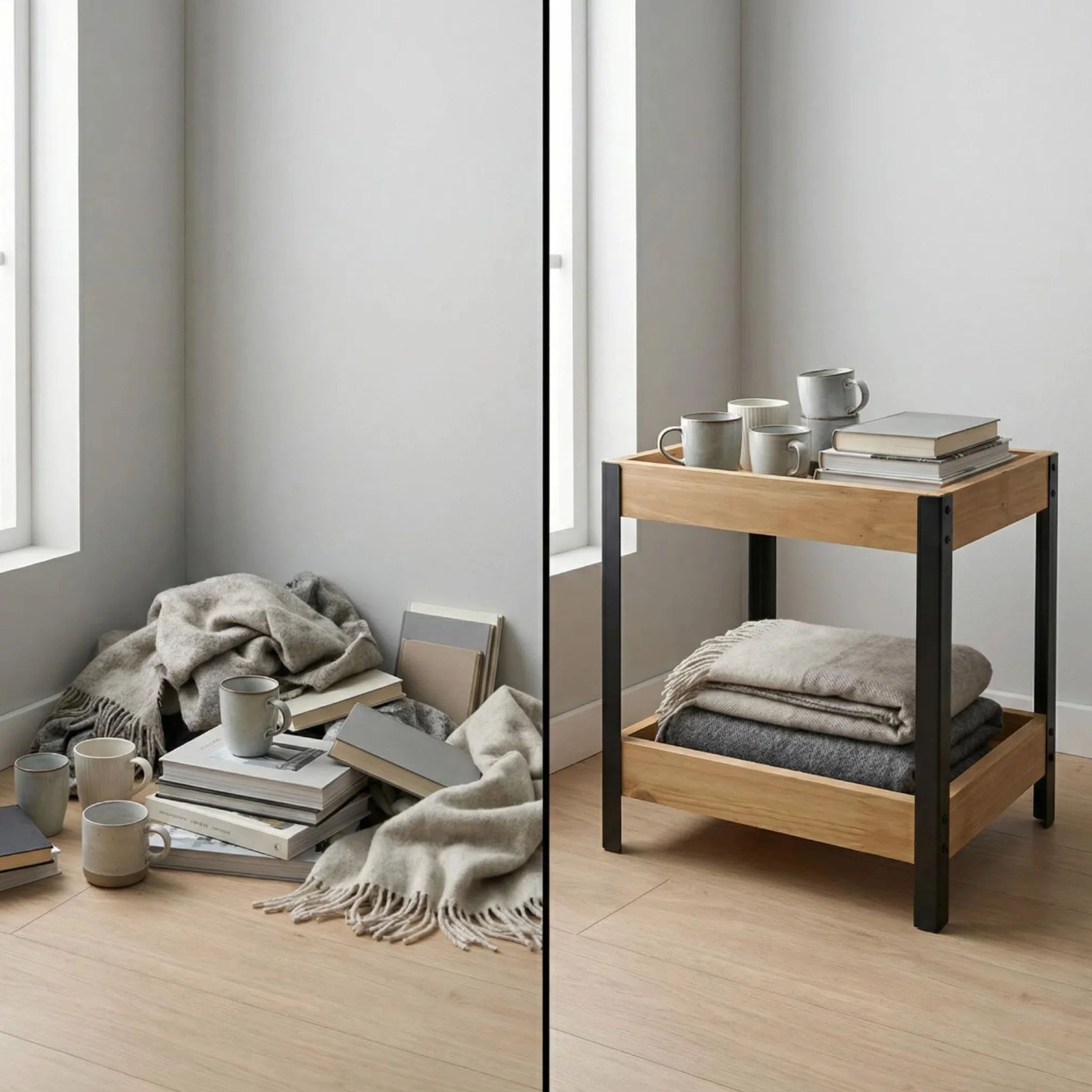 XZ-22222 Estantería con 2 Estantes de Madera y Metal 25x15x37.5cm - Mueble Auxiliar Multiuso para Almacenaje, Ideal para Baño, Cocina, Dormitorio