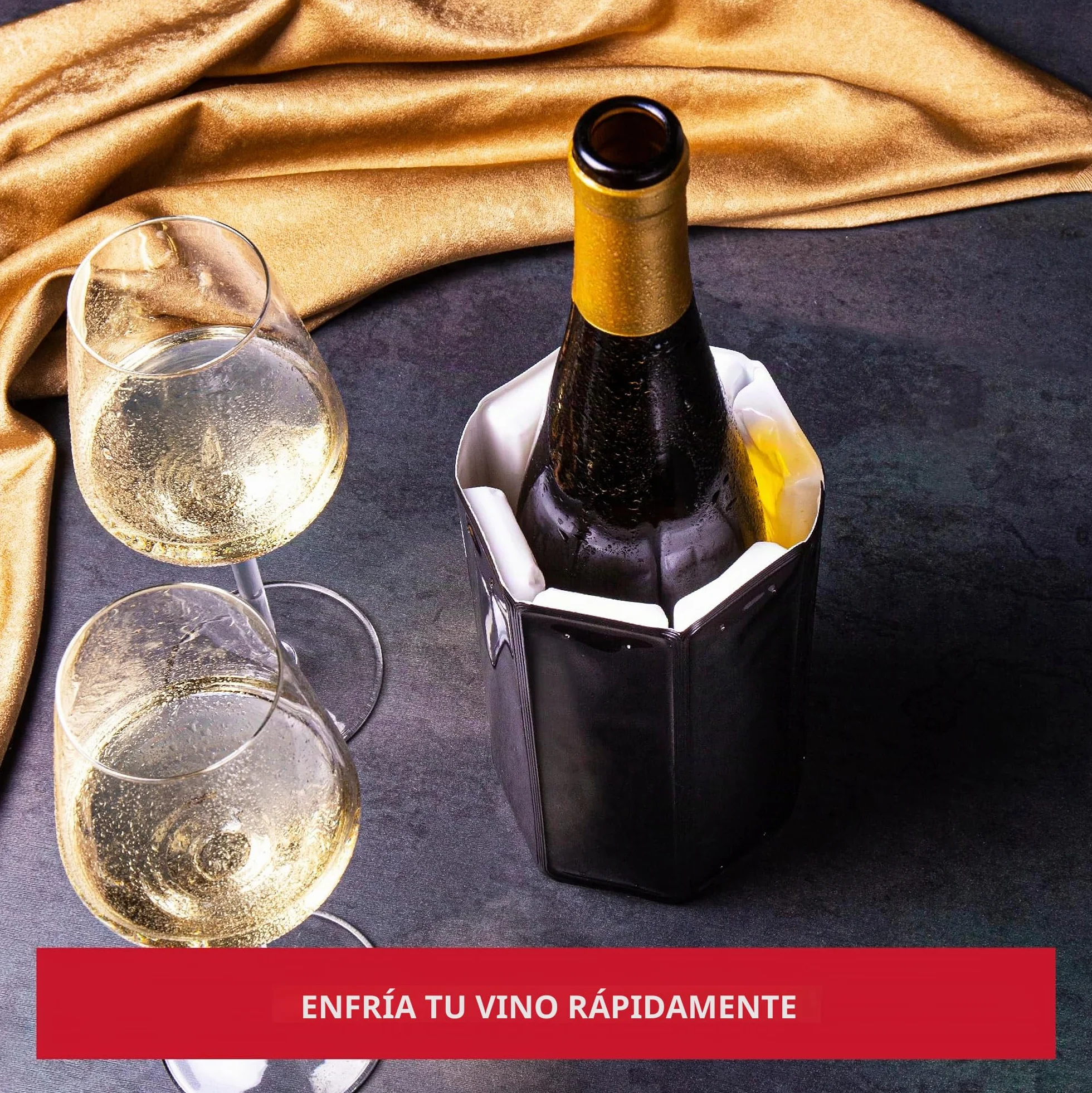 Vacu Vin Enfriador de Vino Flexible - Funda Reutilizable Color Negro para Enfriamiento Rápido de Botellas de Vino Estándar