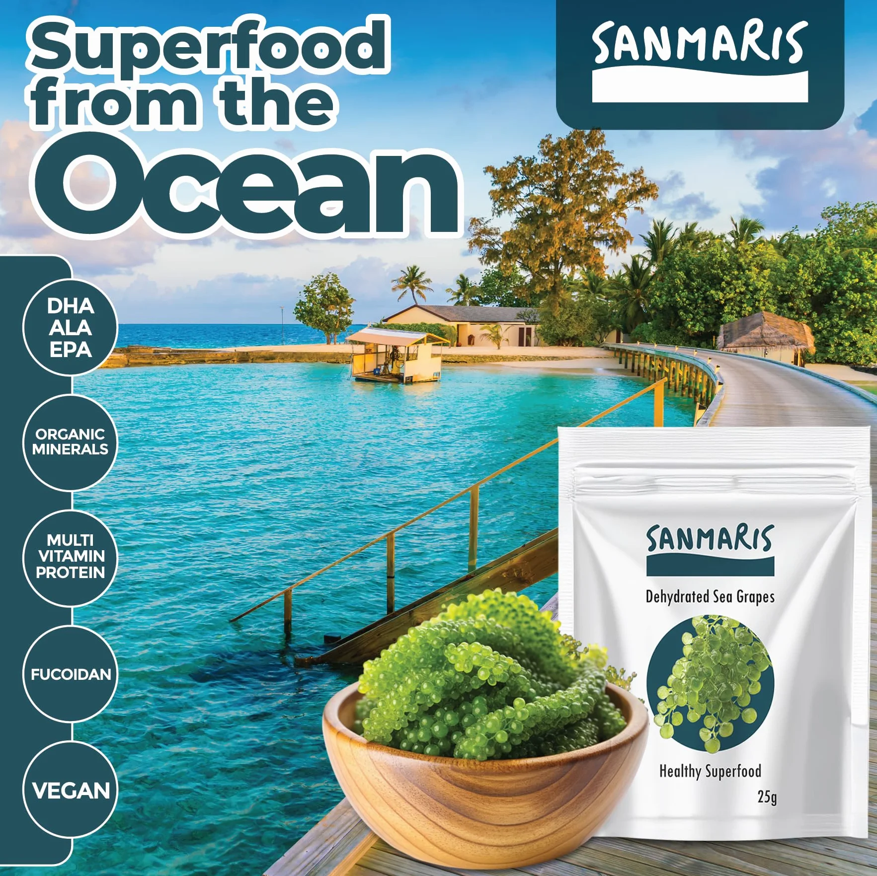 SANMARIS uvas de mar deshidratadas veganas snack de algas caviar verde 25 Gram
