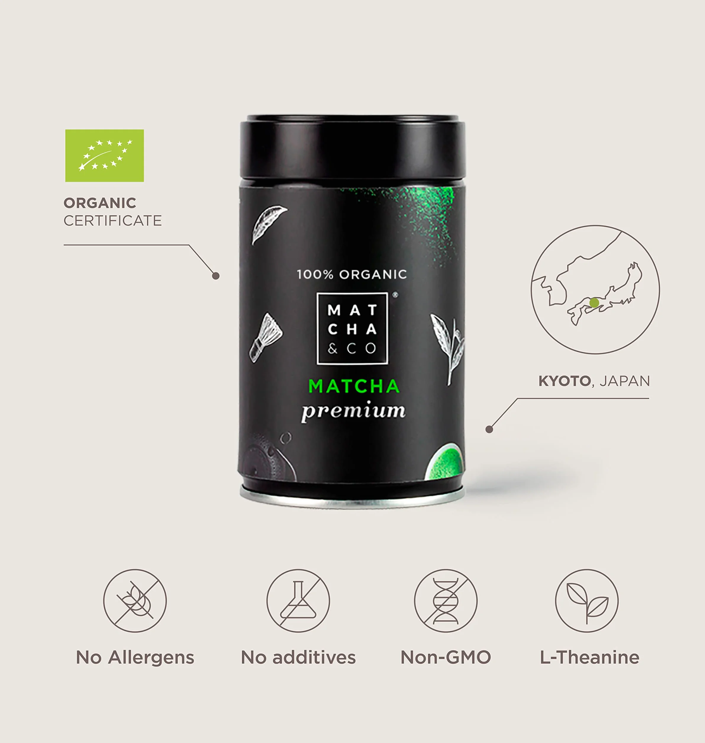 Matcha & CO Té Matcha Premium 100% Ecológico Grado Ceremonial en Polvo Orgánico de Japón 30 Gramos