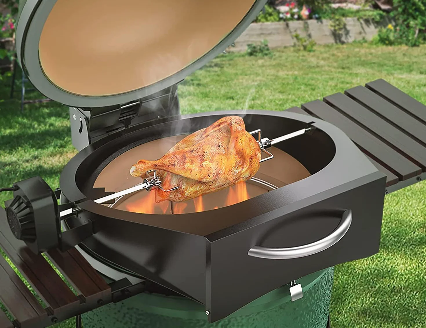 onlyfire Kit de Anillo de Pizza de Acero Inoxidable con asador, Kit de Barbacoa Multifuncional, para Asar Pollo y cocinar Pizza,per Big Green Egg Large Kamado Grill in Ceramica