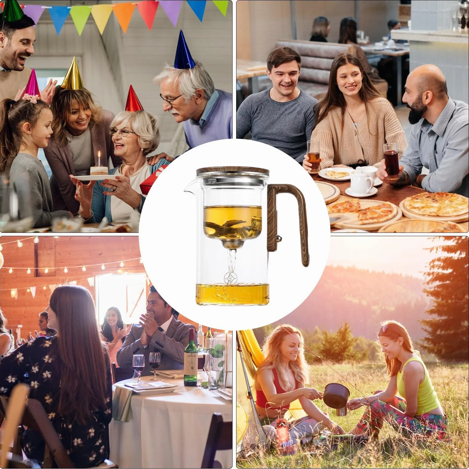 de vidrio, infusor de té de vidrio con infusor | Jarra transparente resistente al calor con mango de madera | Hervidor de té a prueba de fugas para apartamento, lugar de trabajo