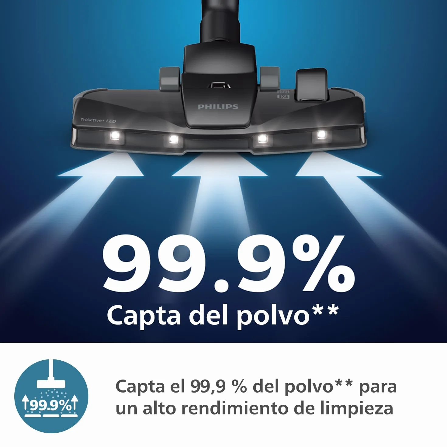 Philips Serie 8000 Aspiradora con Bolsa Performer LED - Motor de 900 W, Boquilla TriActive+ LED, HEPA, 12 m, Bolsas de Larga duración, Negro Intenso (XD8122/10)
