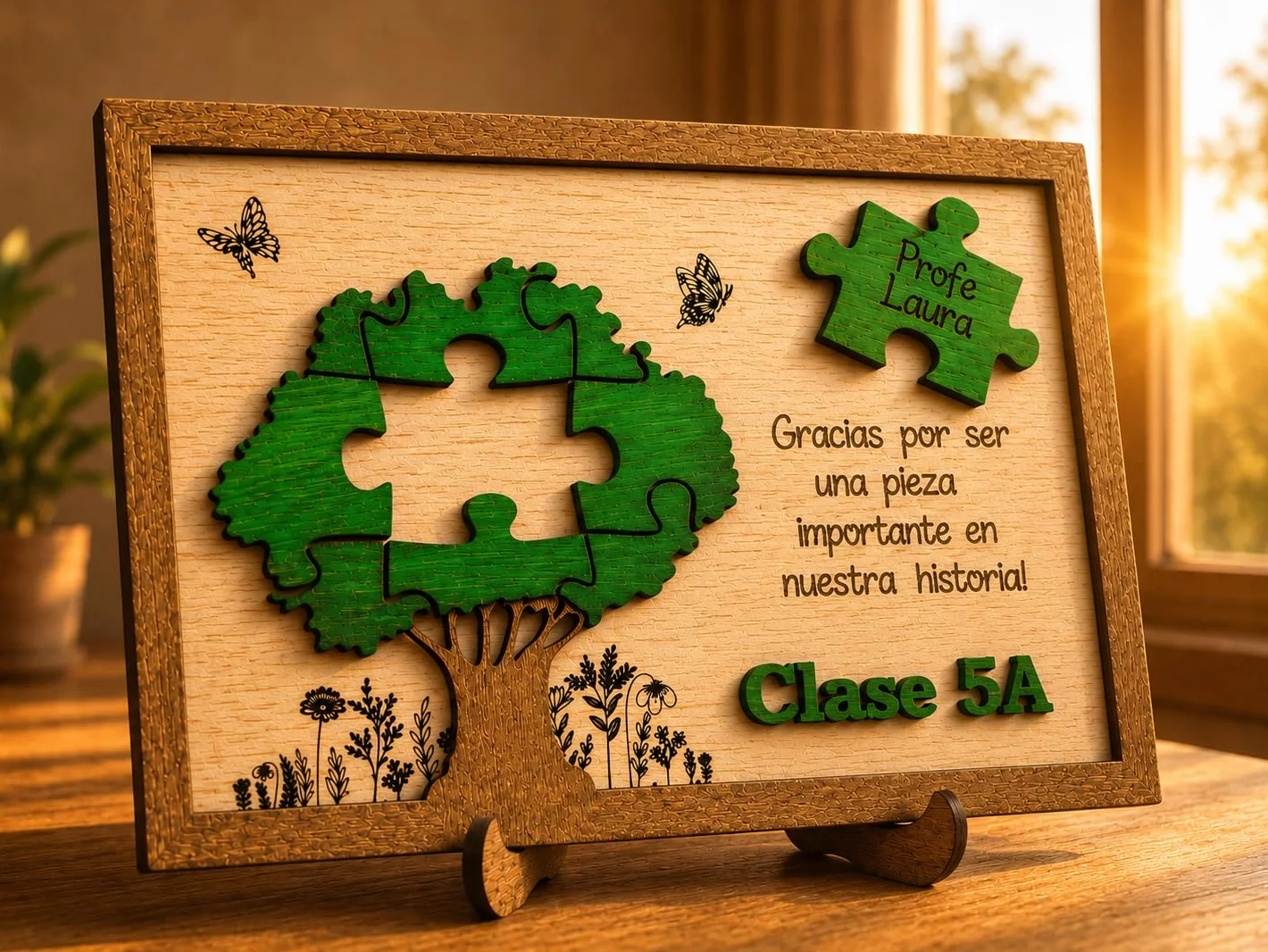 Regalo Profesora Personalizado Árbol Marco Gracias Profe con Nombres | Profesor Fin de Curso|Regalo Profe Original de Madera|Profesores Infantil Primaria Guardería|Olesea