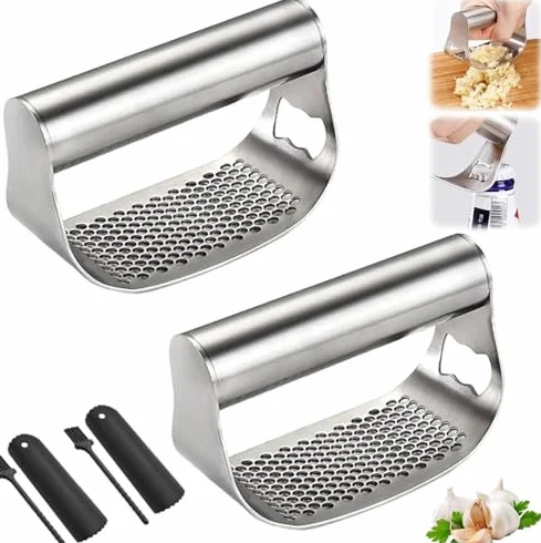 Prensa de ajos, picadora de ajo de acero inoxidable con pelador y cepillo de limpieza para cortar fácilmente el ajo, utensilio de cocina esencial