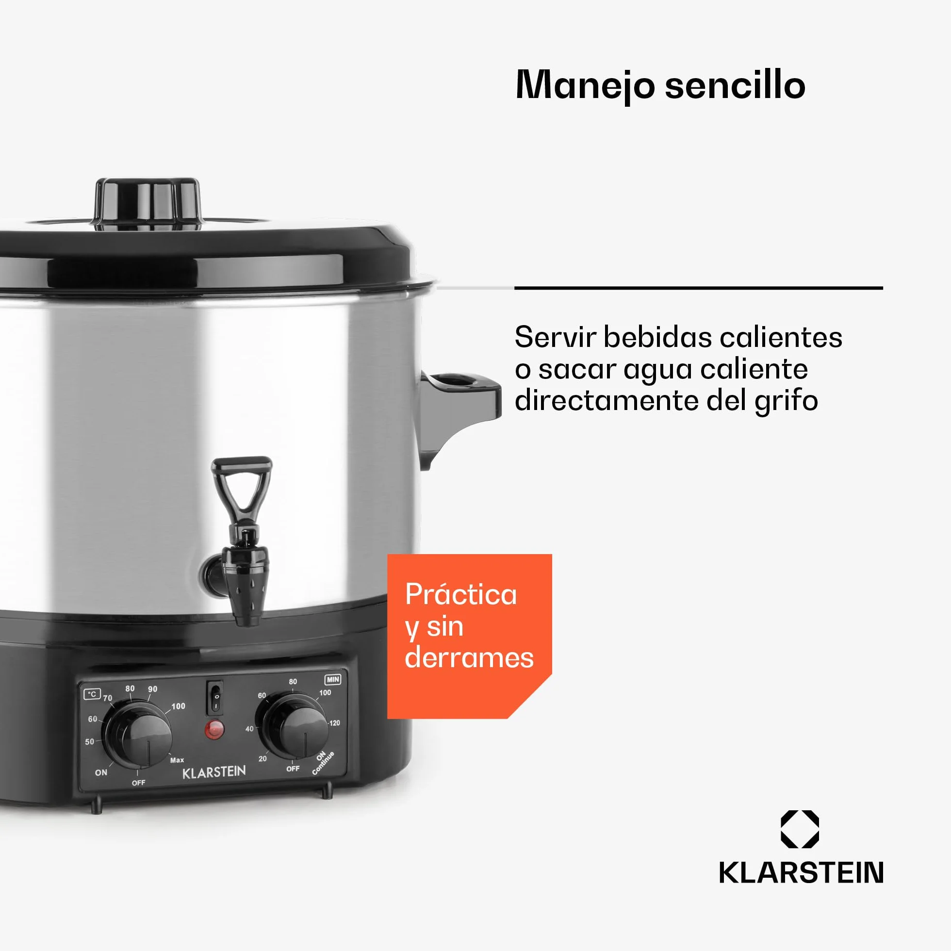 Klarstein Biggie Olla eléctrica pasteurizadora 2000 W 30-100°C 120 min Acero inoxidable 16 L Plateado