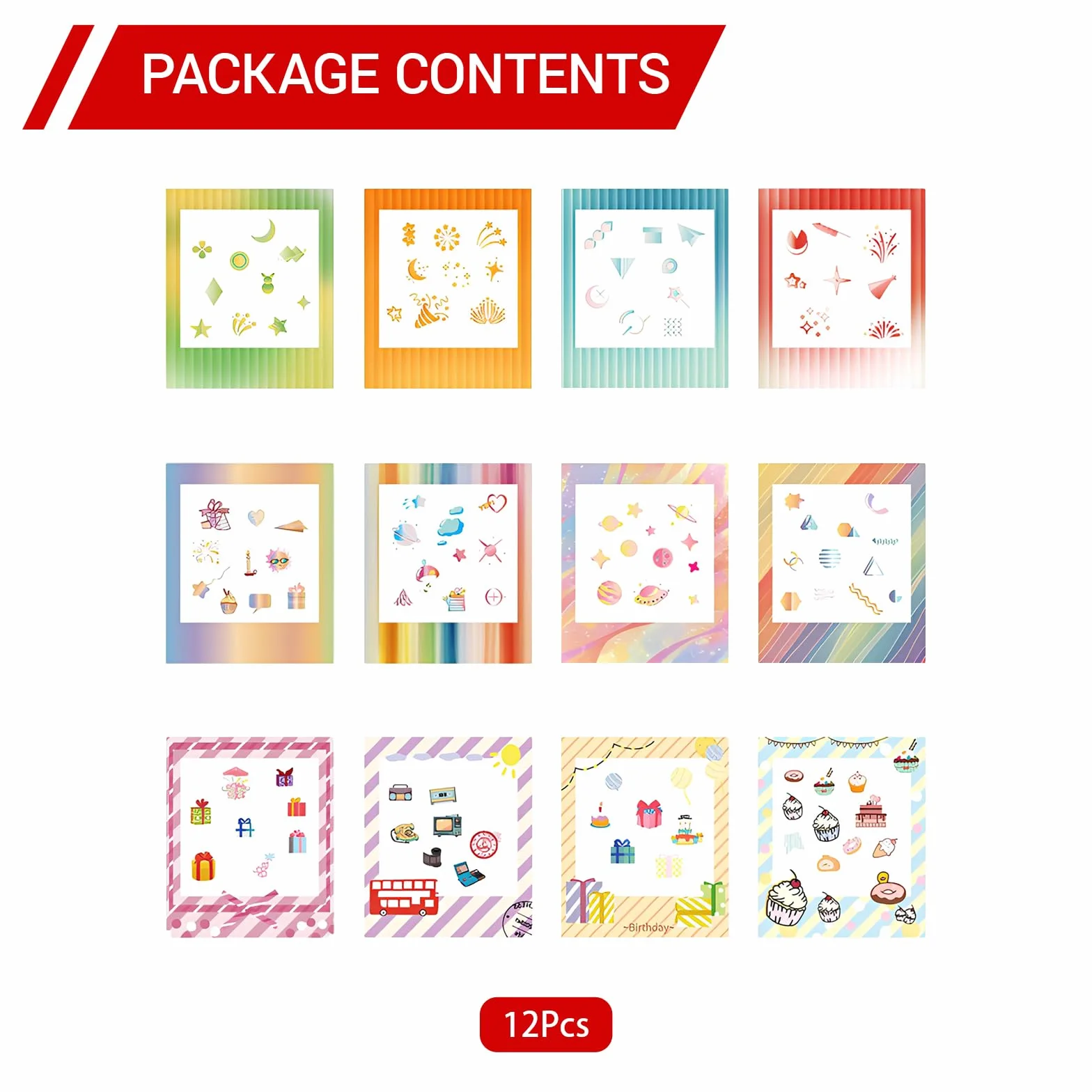 Rainbow Series - Calcomanías para bordes de fotos compatibles con película Fujifilm Instax Square SQ1 SQ6 SQ10 SQ20 SQ40, calcomanías decorativas para marco para accesorios de cámara, álbum de fotos