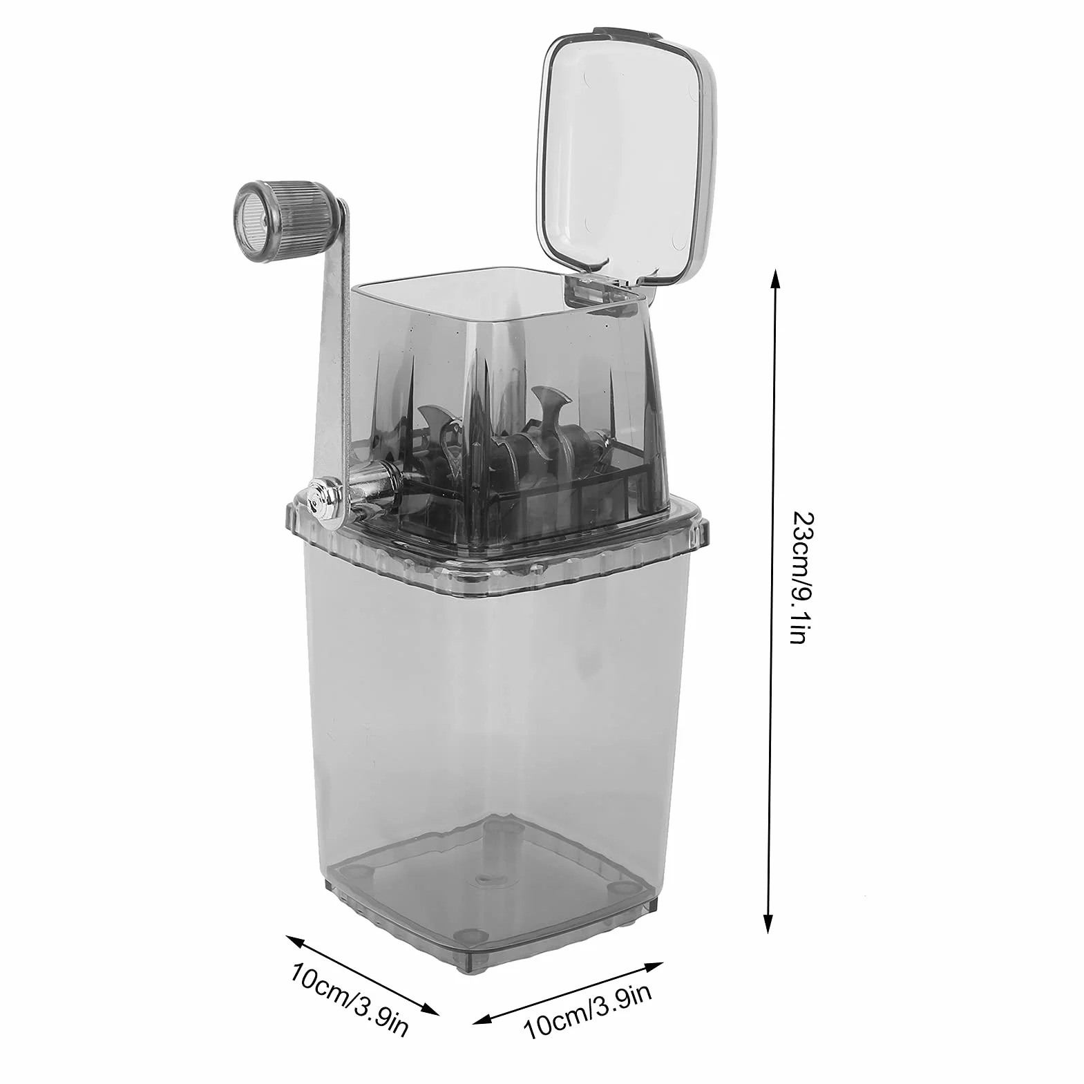 Trituradora de hielo con manivela de acero inoxidable transparente portátil