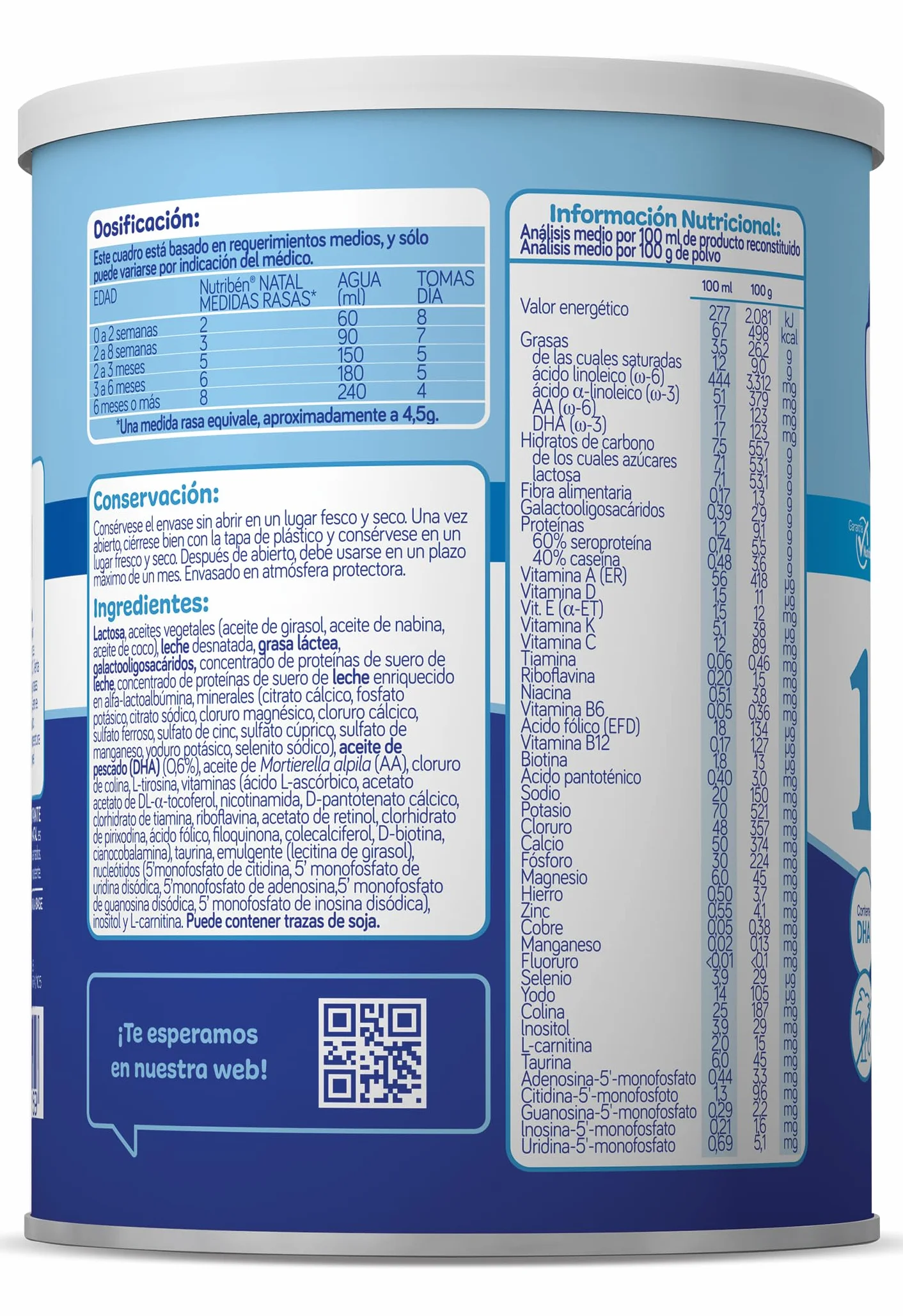 Nutribén Natal Pro Alfa 1 Leche en Polvo Bebé 1 Fórmula sin Aceite de Palma con DHA 400g