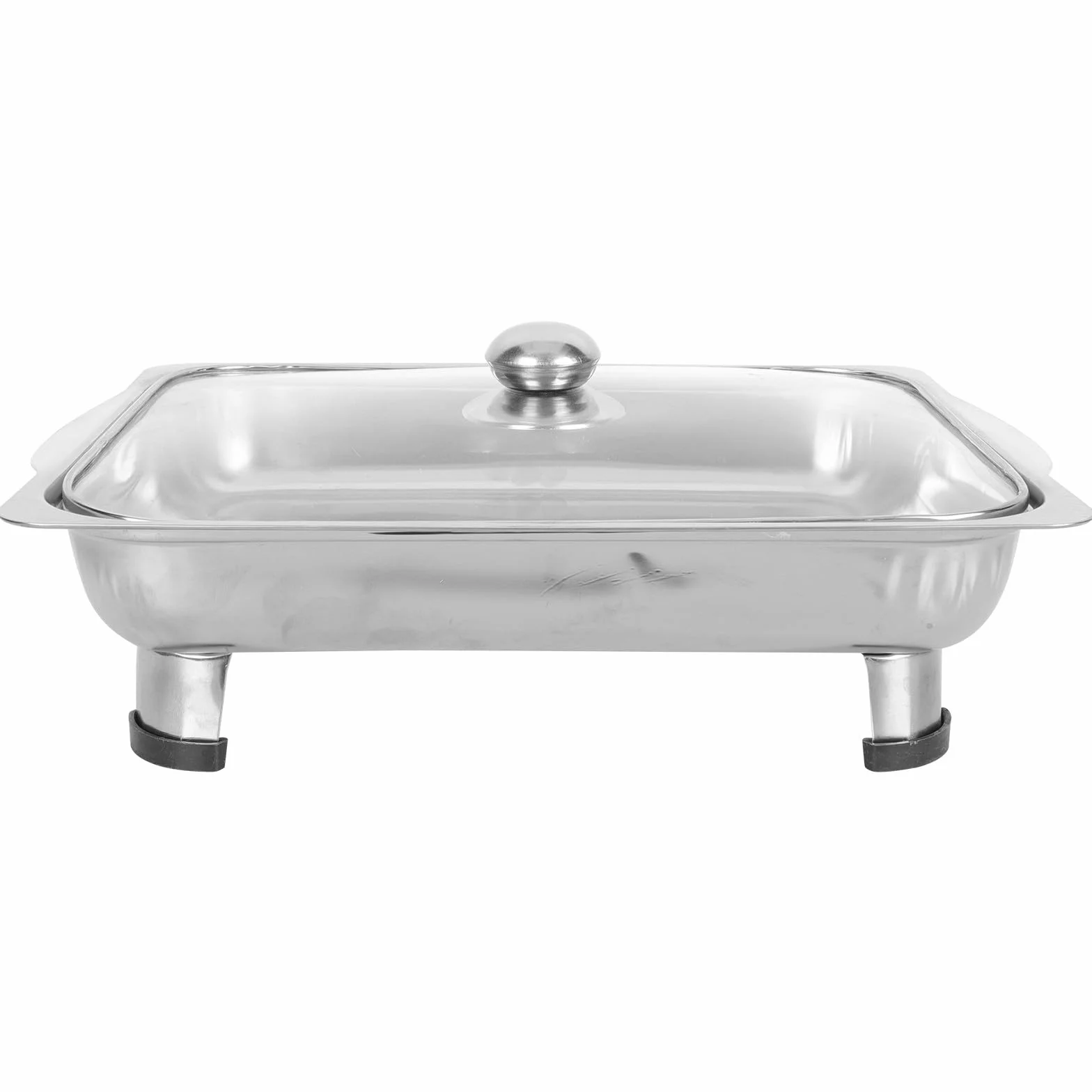 Bandeja de acero inoxidable para servir buffet con tapa transparente de 4 pies, bandeja rectangular para alimentos, bordes redondeados, antideslizante, fácil de limpiar para hoteles, catering y