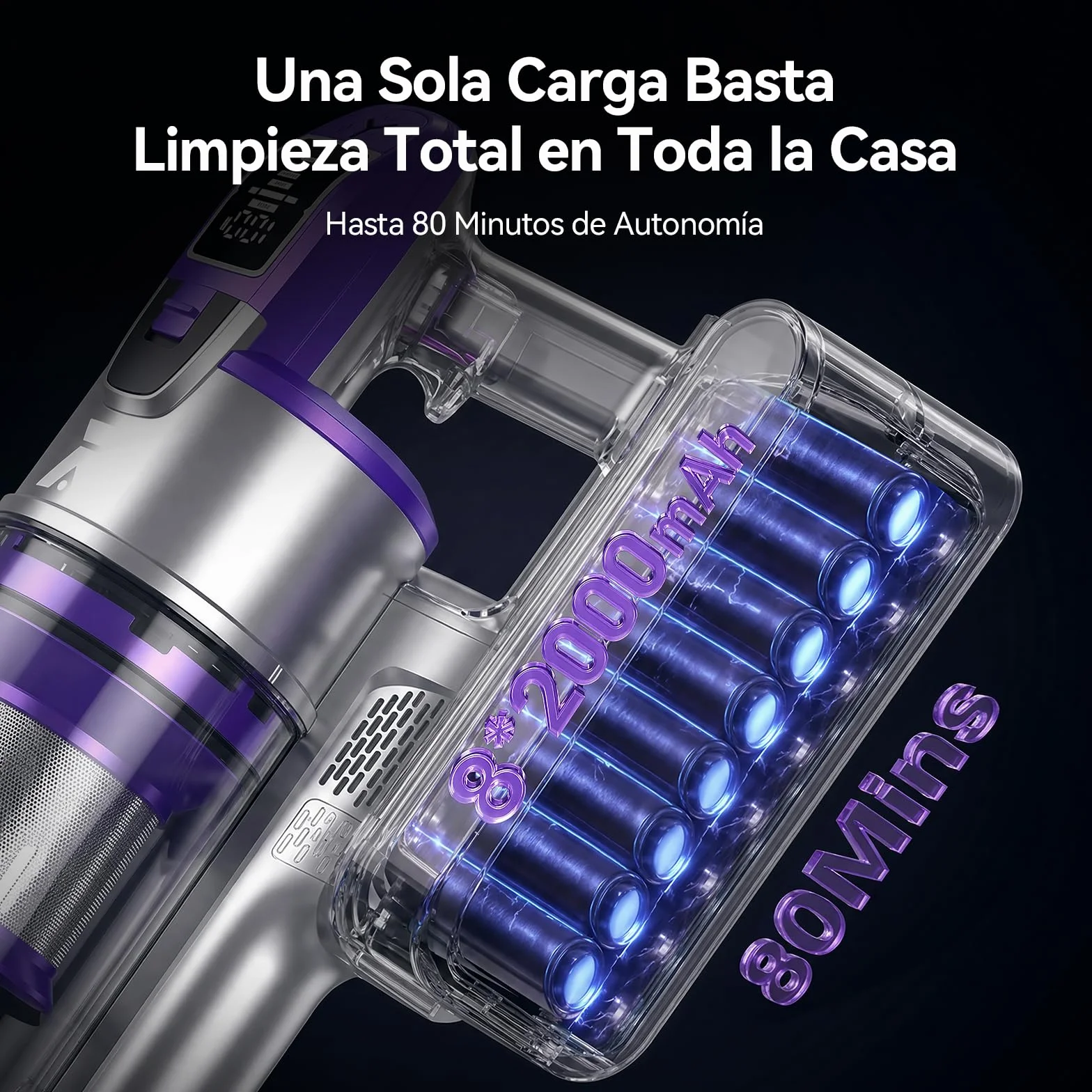 Redkey X18 Aspiradora sin Cable 60KPa/650W/80Mins, 8 en 1 Aspiradora Inalámbrico de Pantalla Tactl LED Modo Automatico Inteligente Autocargable, Autoportante para Suelos/Alfombras/Pelo de Animales