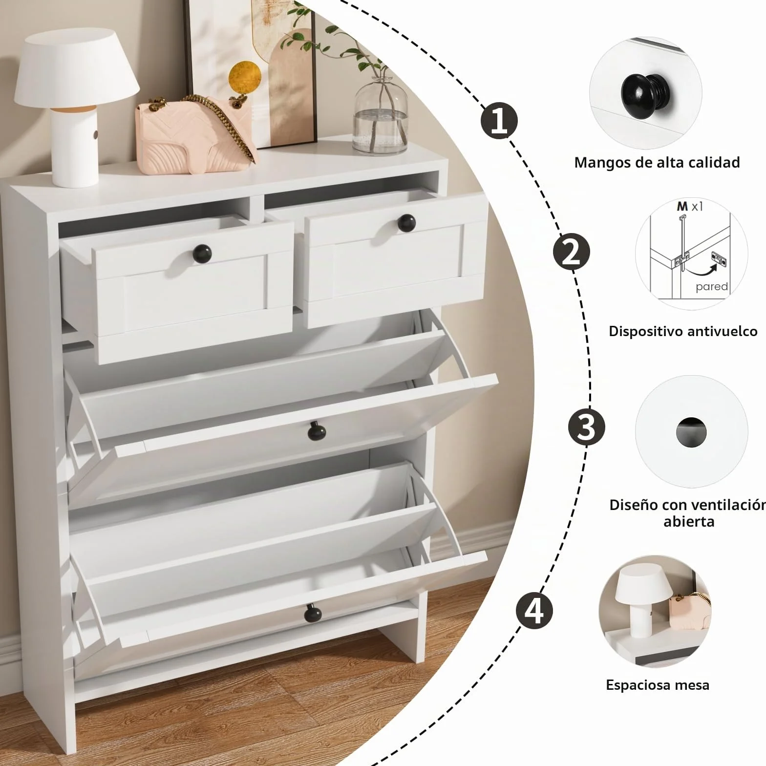 VOWNER Zapatero Estrecho, 2 Puertas, Zapatero Entrada Recibidor, 80 x 24 x 110 cm (Largo x Ancho x Alto), para Entrada Estrecha, Pasillo (Blanco)