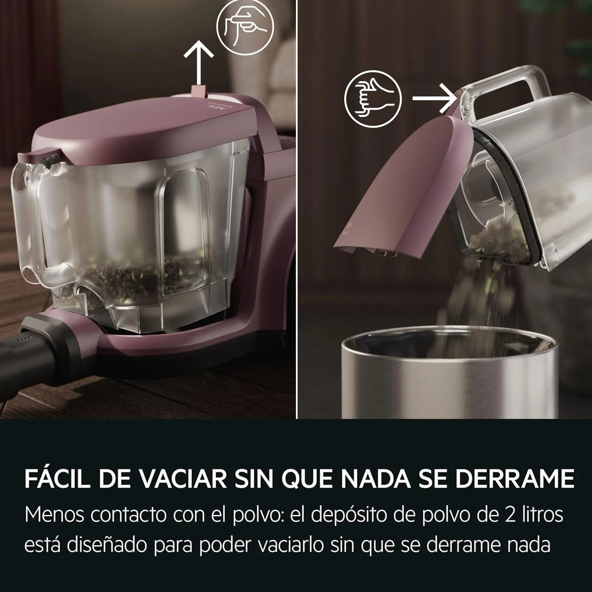 AEG Aspiradora de Trineo Sin Bolsa AL51C1DRF, 1000W, Filtro Hygiene Lavable, 78dB, Depósito de 2L, Radio de Acción de 9m, Adecuado para Suelos Duros y Alfombras, Rojo