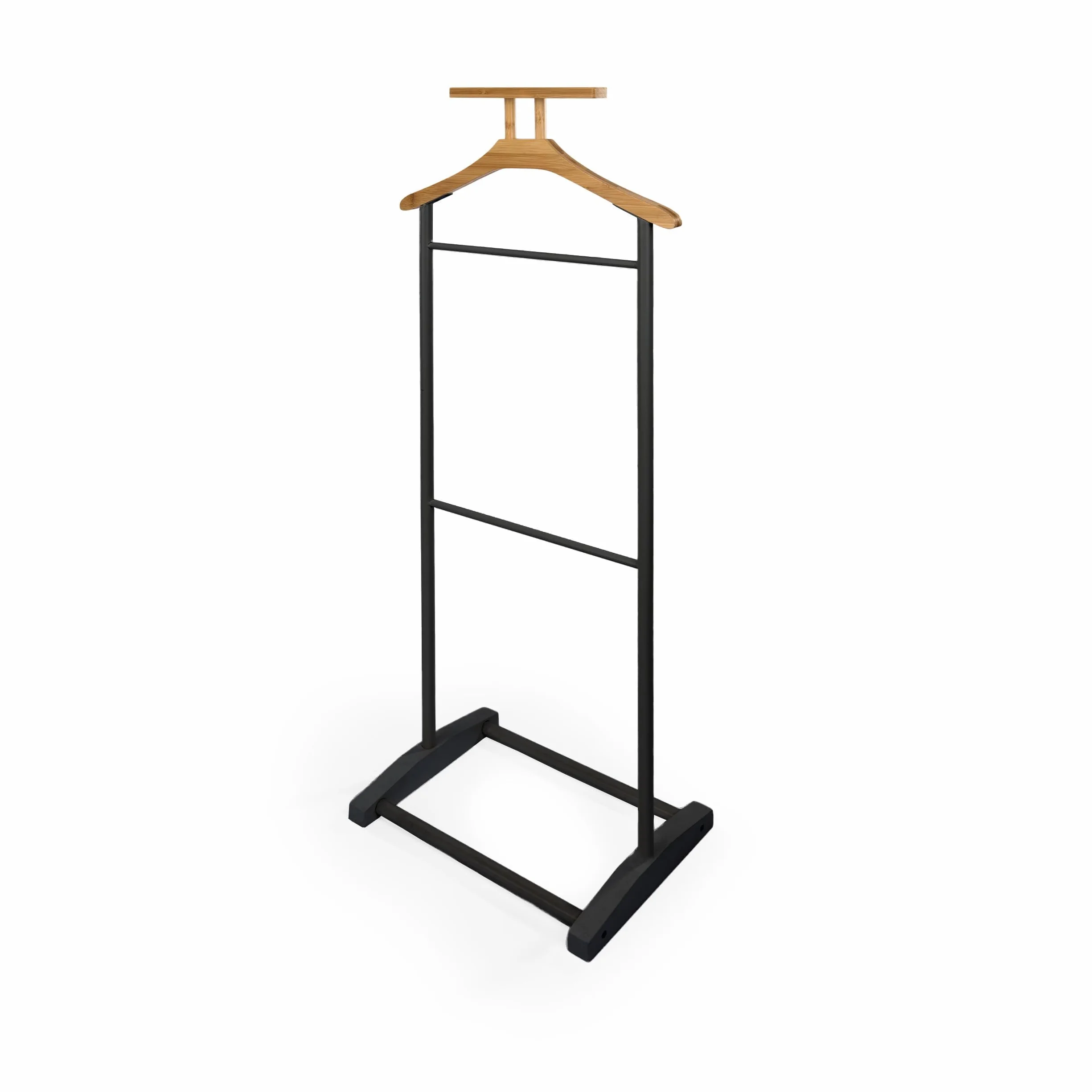 Perchero de Pie de Metal Negro y Madera Natural 45x28x109cm para Dormitorio Recibidor Oficina