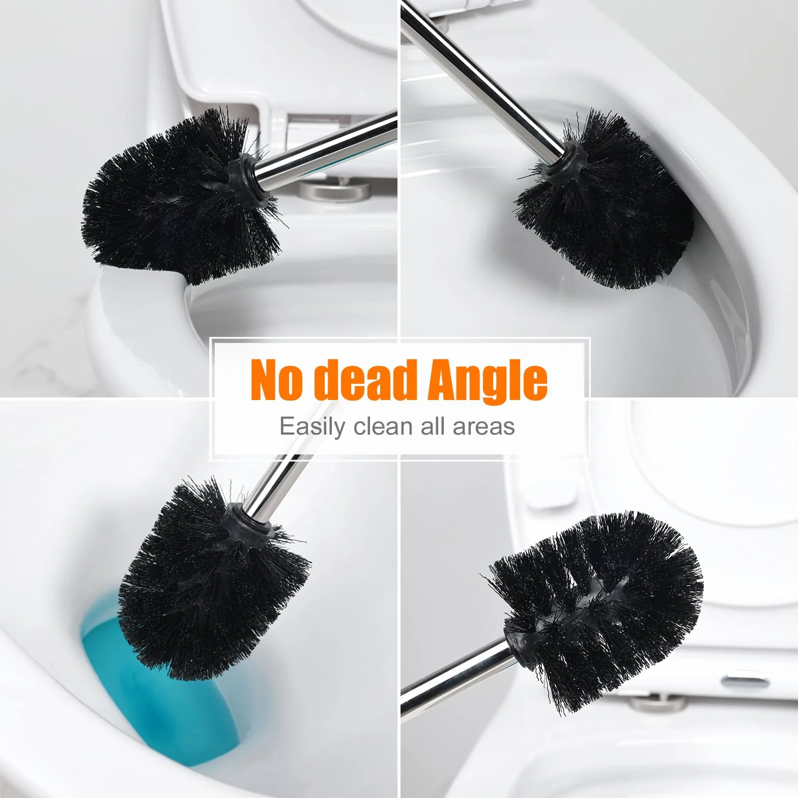 Ibergrif Cepillo Inodoro Acero Inoxidable Escobilla Baño 4 Unidades 8x36x8 cm Negro