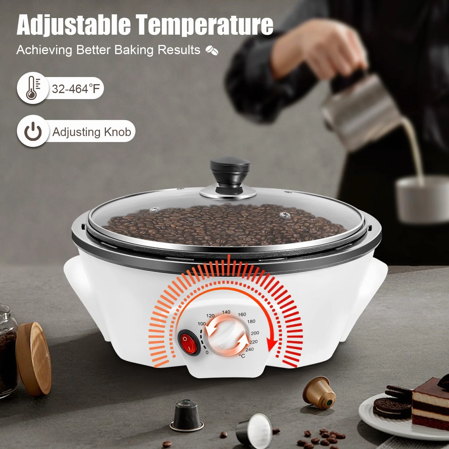 MINRS Tostador de café eléctrico 1200W 0-240°C para hogar