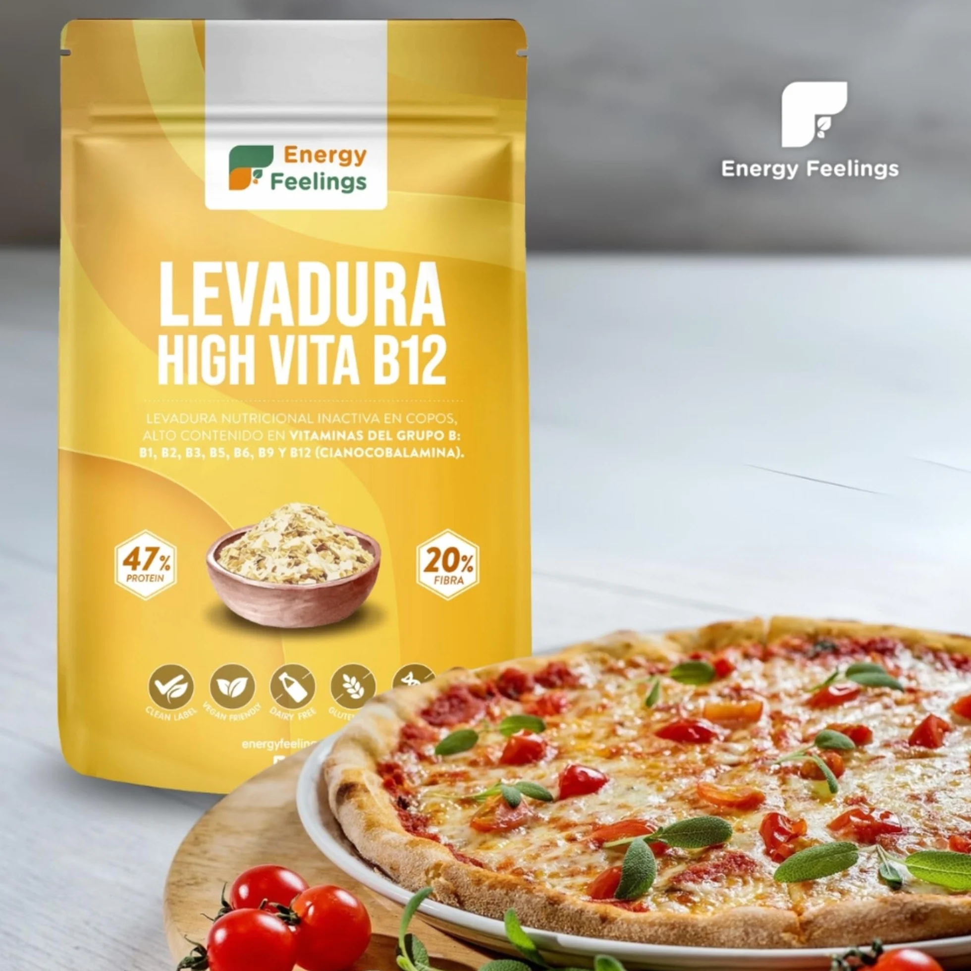 Levadura Nutricional B12 250g, Nutritional Yeast en Copos, Rica en Vitamina B y Proteínas 47%, Sin Gluten Inactiva