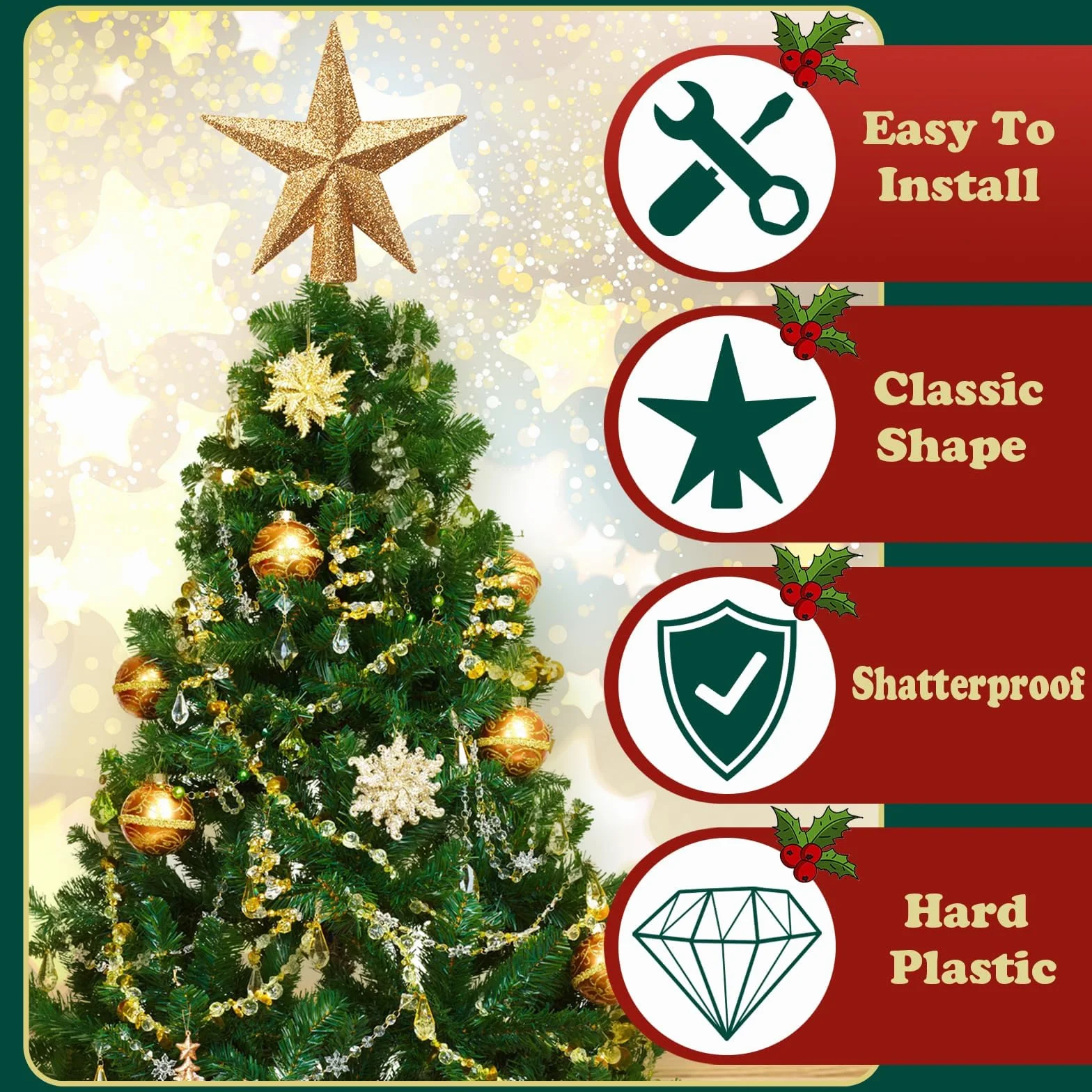 Mini Estrella de la Navidad, Topper de Árbol de Navidad, 11 cm, Decoración para Árbol Pequeño