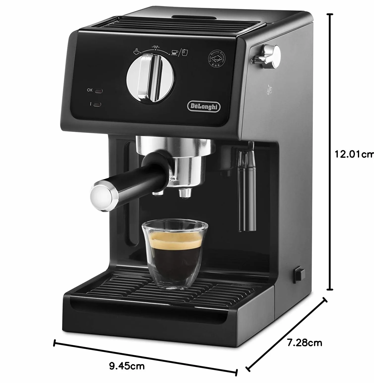 De'Longhi Máquina de café expreso | Portafiltro con acabado de aluminio | Boquilla de espuma de leche | También para cápsulas | Negro
