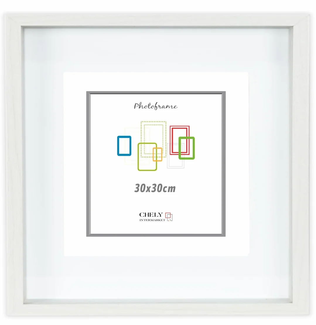 CHELY INTERMARKET MOD3503 Marco Profundidad Madera Haya 30x30cm Interior 20x20cm Vidrio Paspartú Decorativo Cuadro Objetos Recuerdo Decoración Moderna Estilo Elegante 1 Unidad Blanco