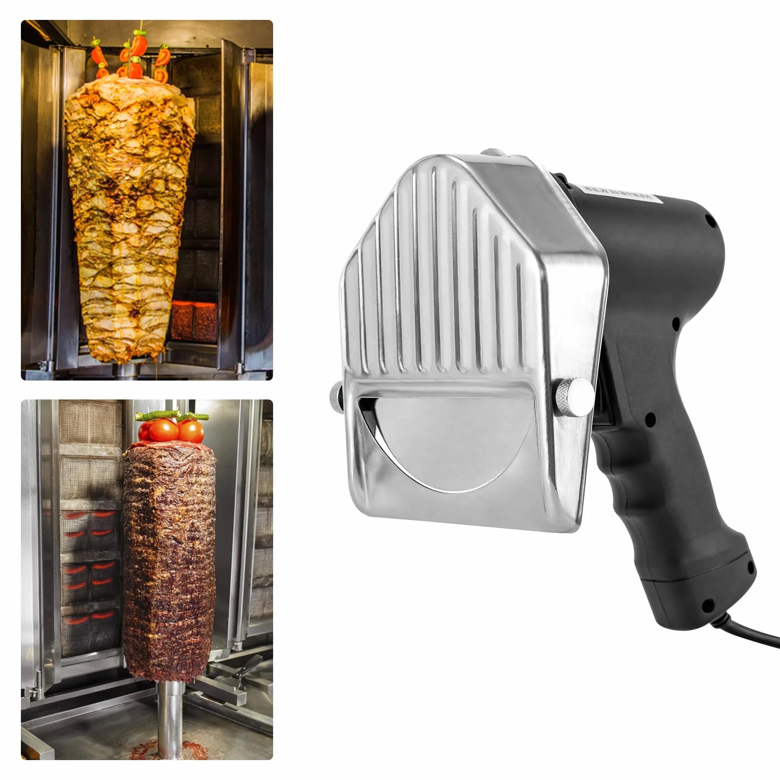 Cuchillo de kebab eléctrico de 120 W, grosor de corte 0-10 mm, cortador de kebab de acero inoxidable, para tiendas de carne asada, restaurantes, familias, etc