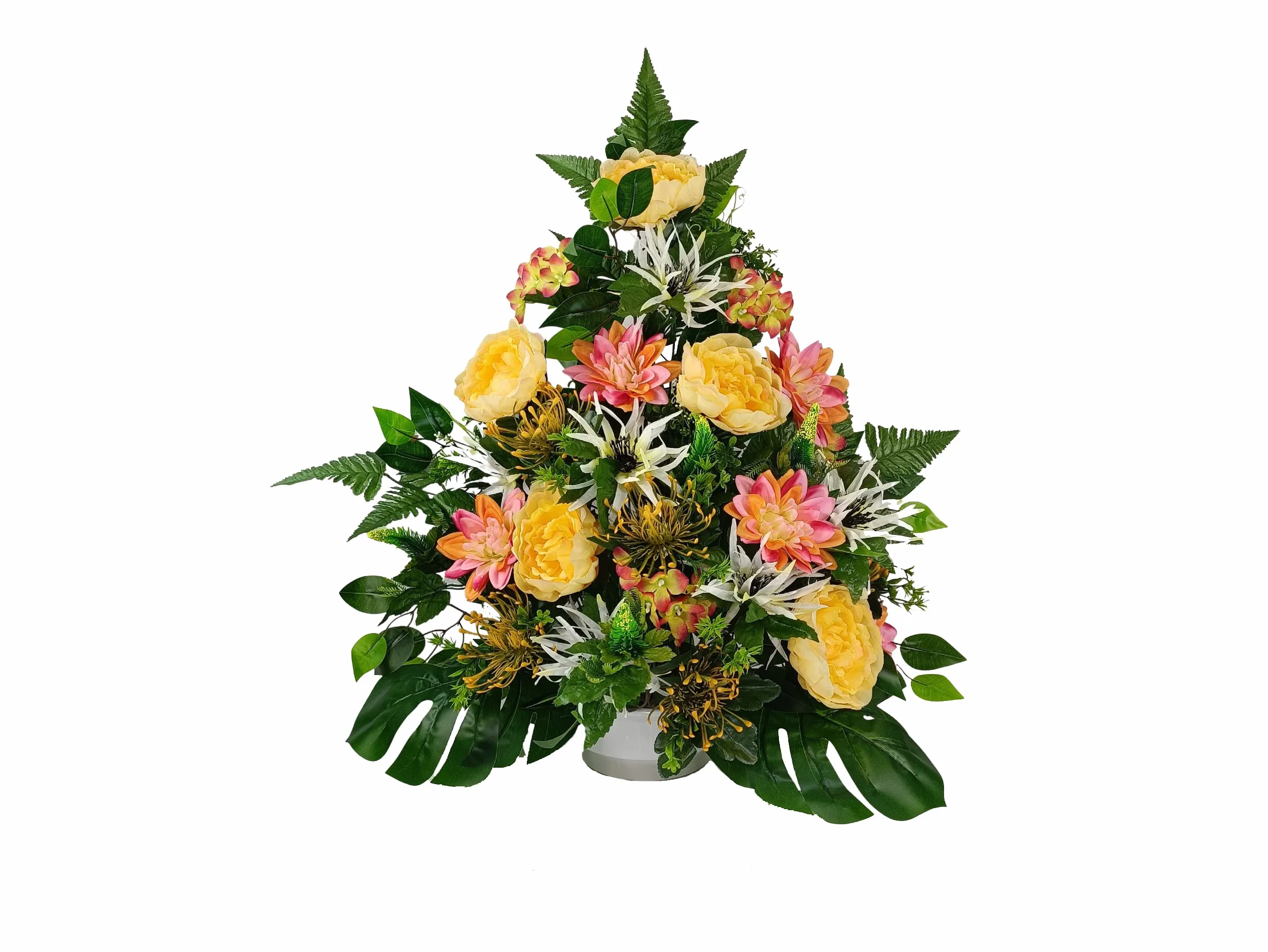 DRW Centro de Flores Artificiales para Cementerio Iglesias Bodas Centro de Flores para los Santos Rosa Amarillo y Beige 75x55 cm