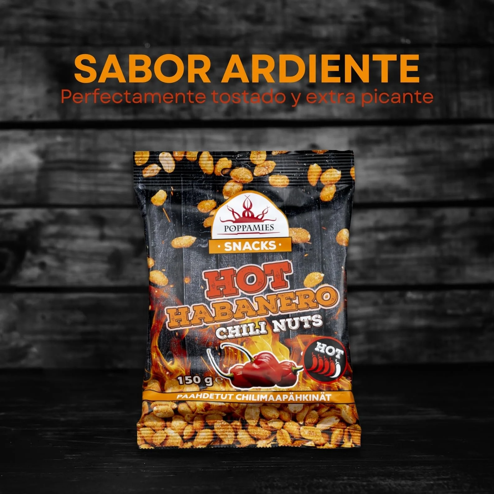 Poppamies Cacahuates Picantes con Habanero 150g - Sin Gluten, Veganos, Picante Alto