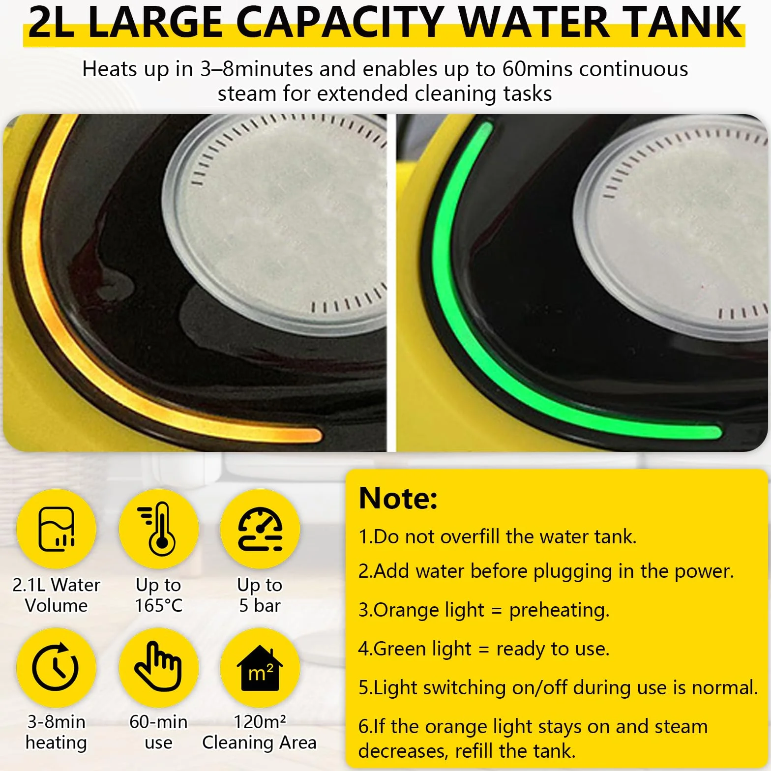 Limpiador a Vapor 2100 W Mejorado con 29 Accesorio, Multifunción con Depósito 2,1 L, Presión 5 bar, Kit de Suelos y Boquillas, Alarma de Agua Baja, para Alfombras, Azulejos, Ventanas, Suelos (Negro)