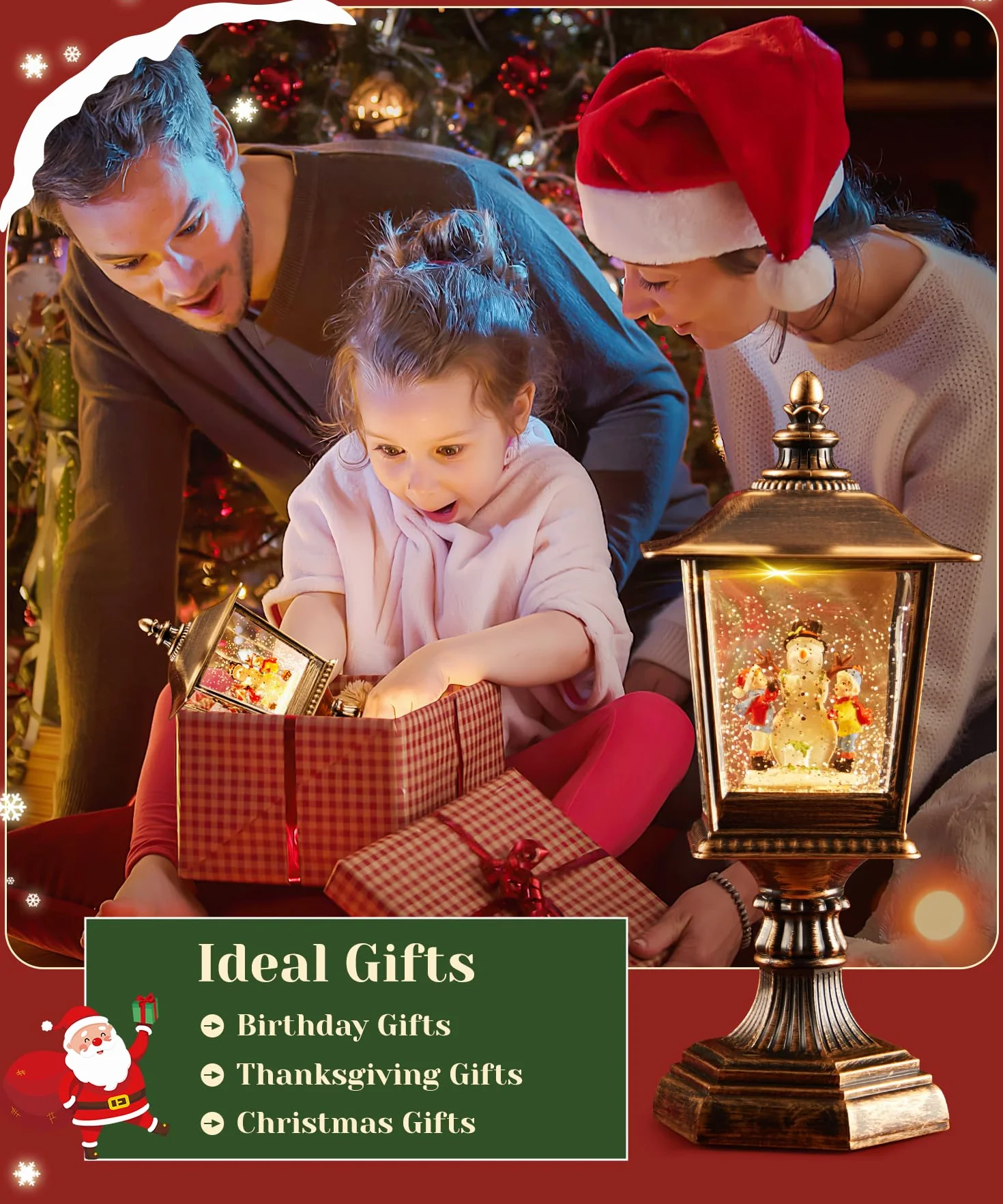 Linterna de Globo de Nieve de Navidad con música, Extra Grande Farolillo Navidad Globo de Nieve Retro Luz de Calle Linterna Musical Bola de Nieve Luz de Noche Decoraciones Regalo Caja de música