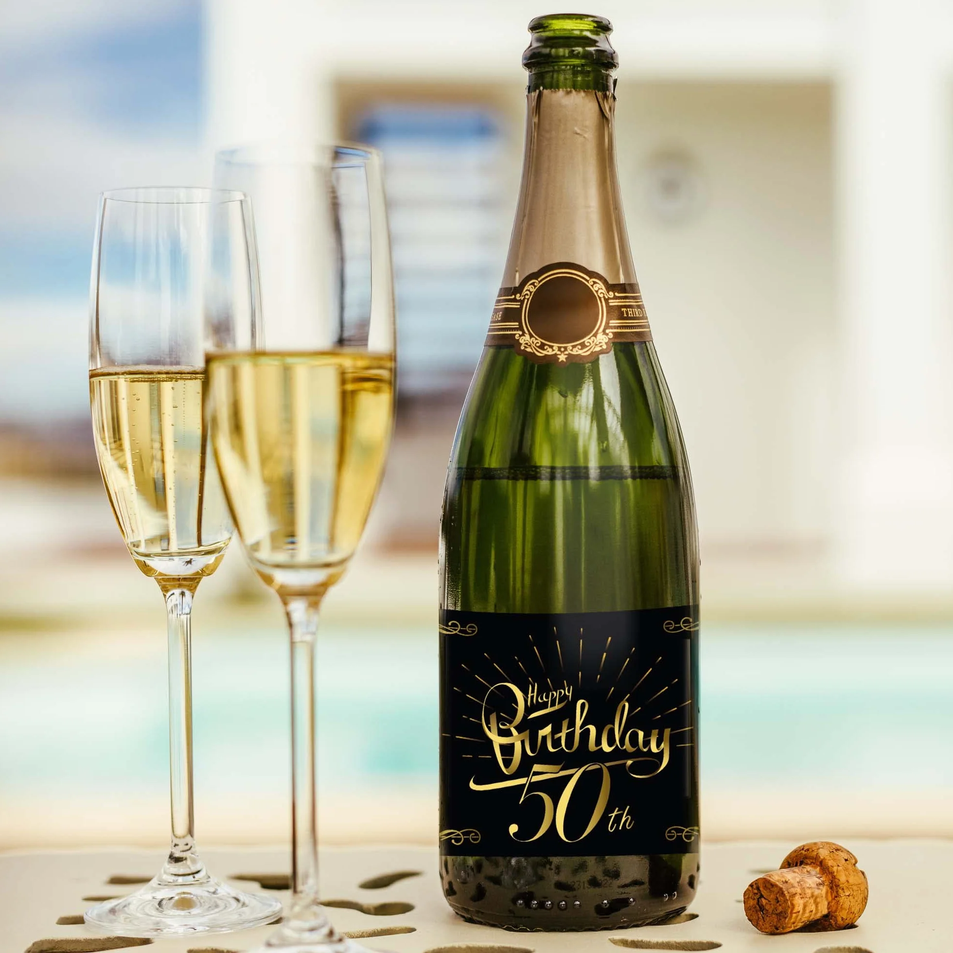 2 etiquetas para botella de cumpleaños; Etiqueta de feliz cumpleaños para botellas de champán y vino, autoadhesiva; Regalo de cumpleaños para hombres y mujeres (50 años)
