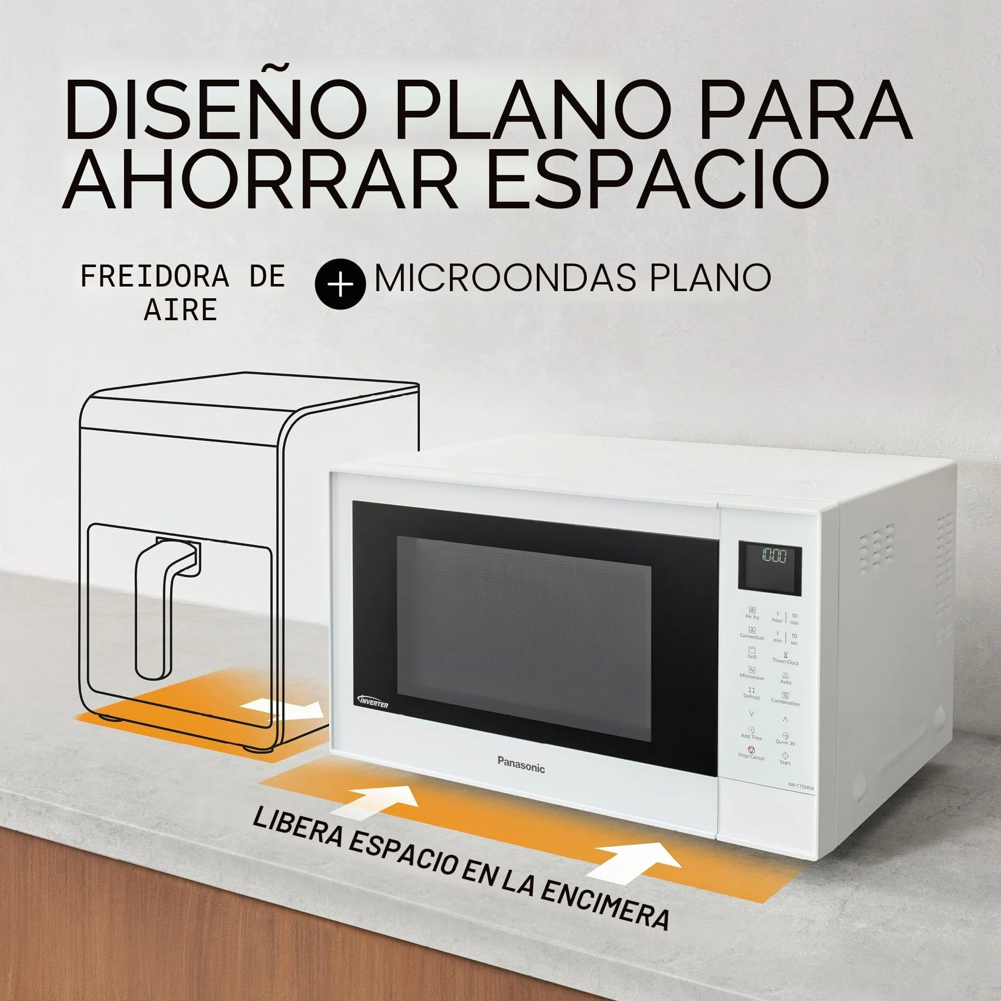 Panasonic NN-CT55RWEPG Horno Microondas Combinado 4 en 1 de 27 L con Freidora De Aire, Inverter de 1000 W, Grill de 1300 W, Convección, 19 Programas Automáticos, Blanco