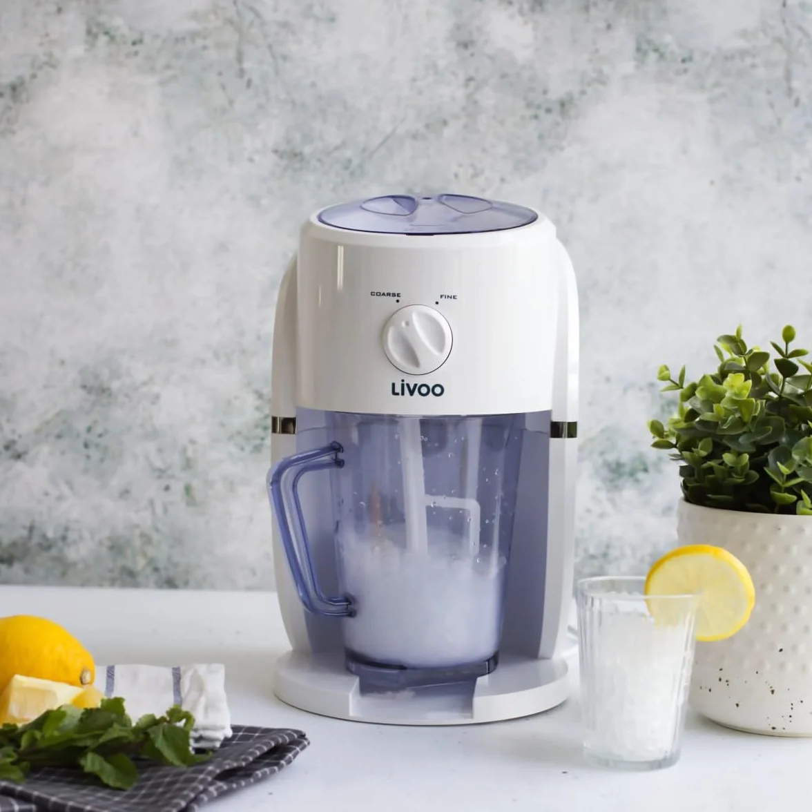 Livoo DOM430-1 Picadora de Hielo 2 en 1, 250 g/min, 25 W, Blanco