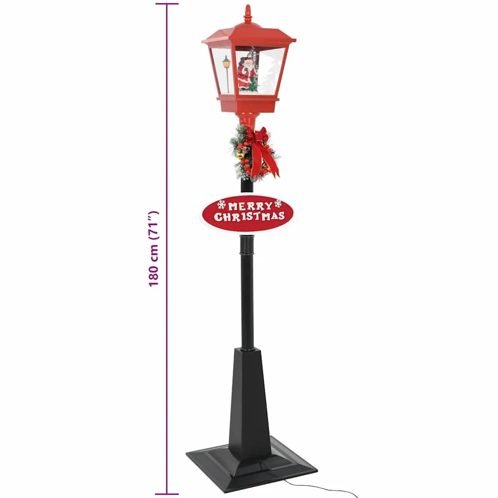 vidaXL Farola de Navidad con Papá Noel y Luces LED Decoración Festiva Estacional Adorno Diseño Distintivo Nieve Cayendo Uso Interior Exterior 180cm