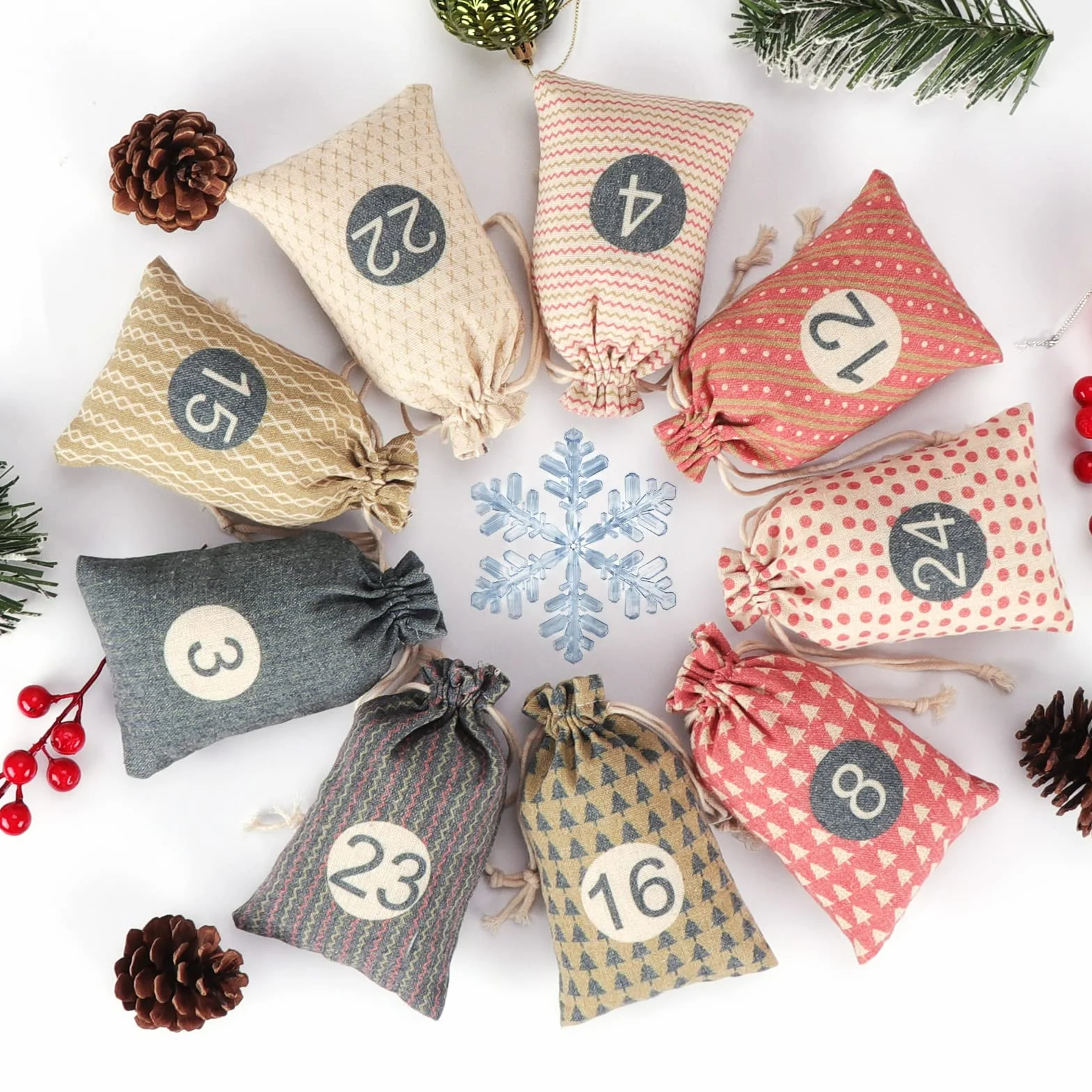 Calendario de Adviento para rellenar, 24 bolsas de tela, autorellenable, juego de manualidades para niños