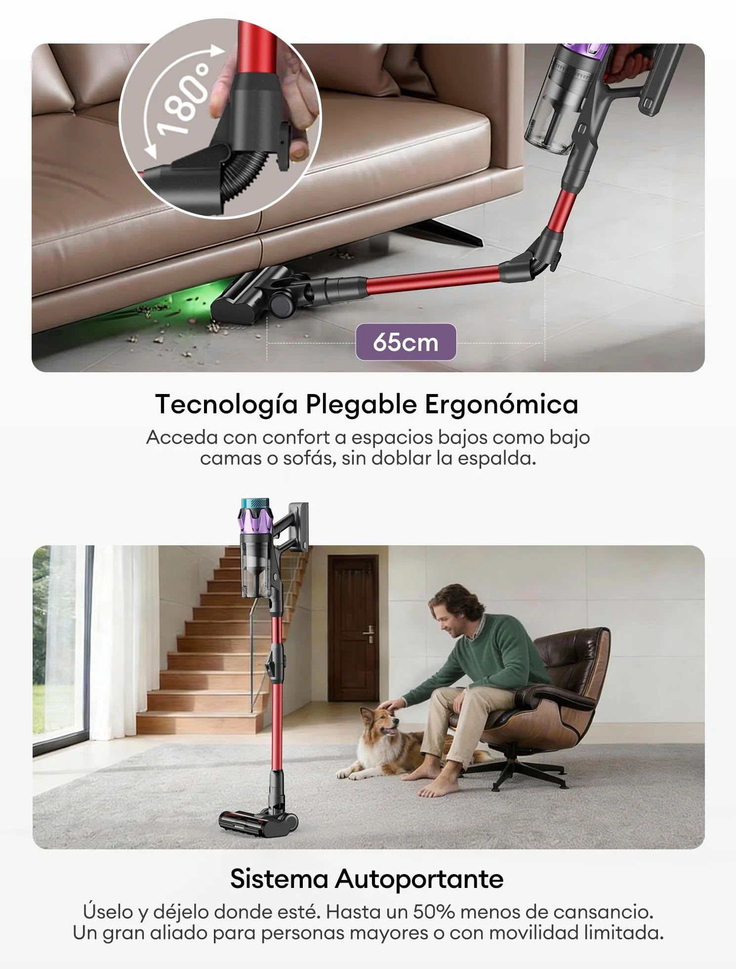 Ultenic U18Pro Aspiradora sin Cable 55Kpa/80Mins Sistema Multiciclón Display Tiempo Restante Limpieza sin Agacharse Anti-enredos Pelo Mascotas Alfombras