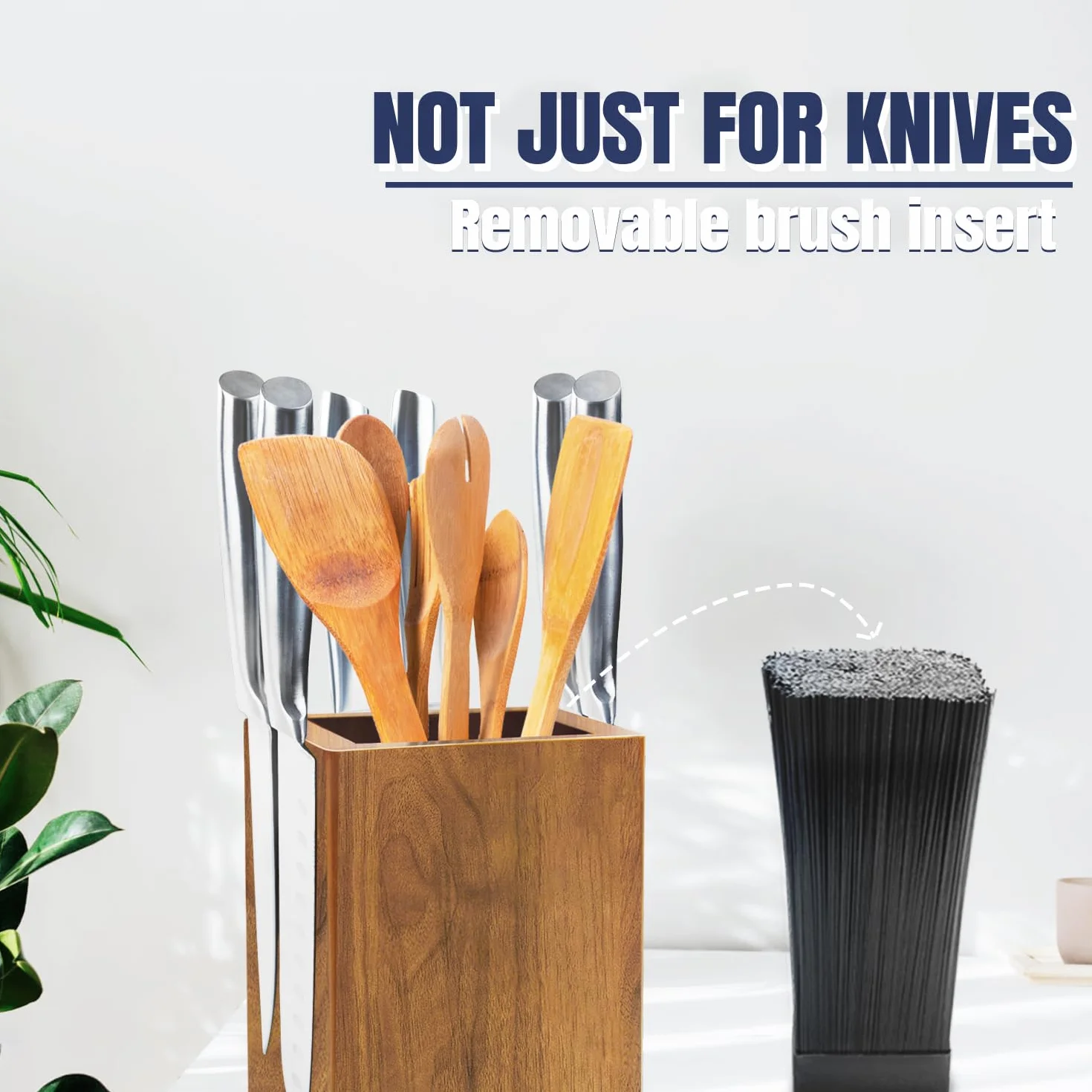 Dmore Bloque magnético para cuchillos giratorio 360°, sin cuchillos, soporte magnético para cuchillos de madera de acacia, extra gran capacidad, para cuchillos y utensilios para mesa de cocina
