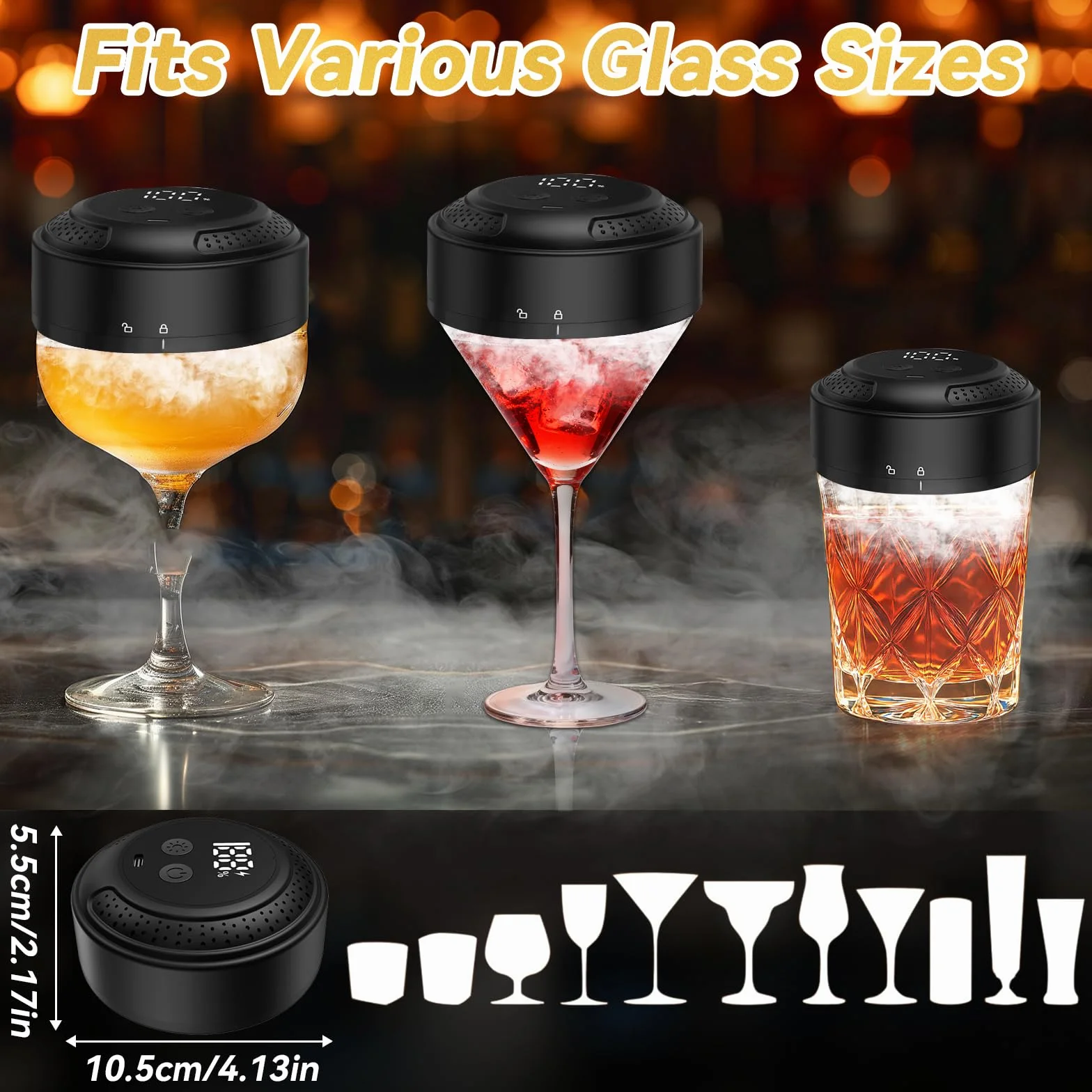 Ahumador Eléctrico de Whisky, Kit Ahumador de Cócteles con Pantalla LED y USB-C Recargable - Set con 6 Maderas Naturales