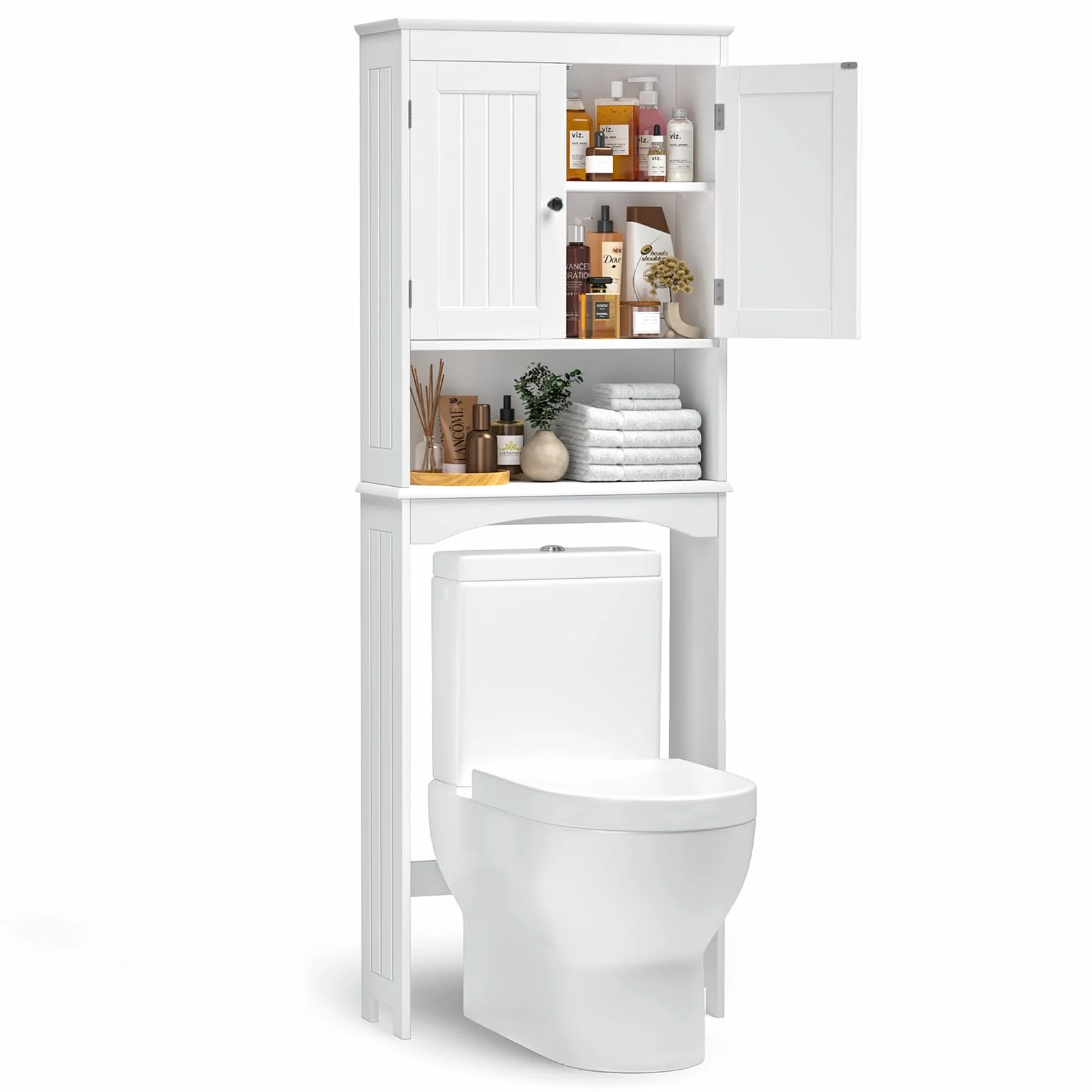 Bealife Mueble sobre Inodoro Armario Alto con 2 Puertas y Estantes Abierto 168x60x24cm