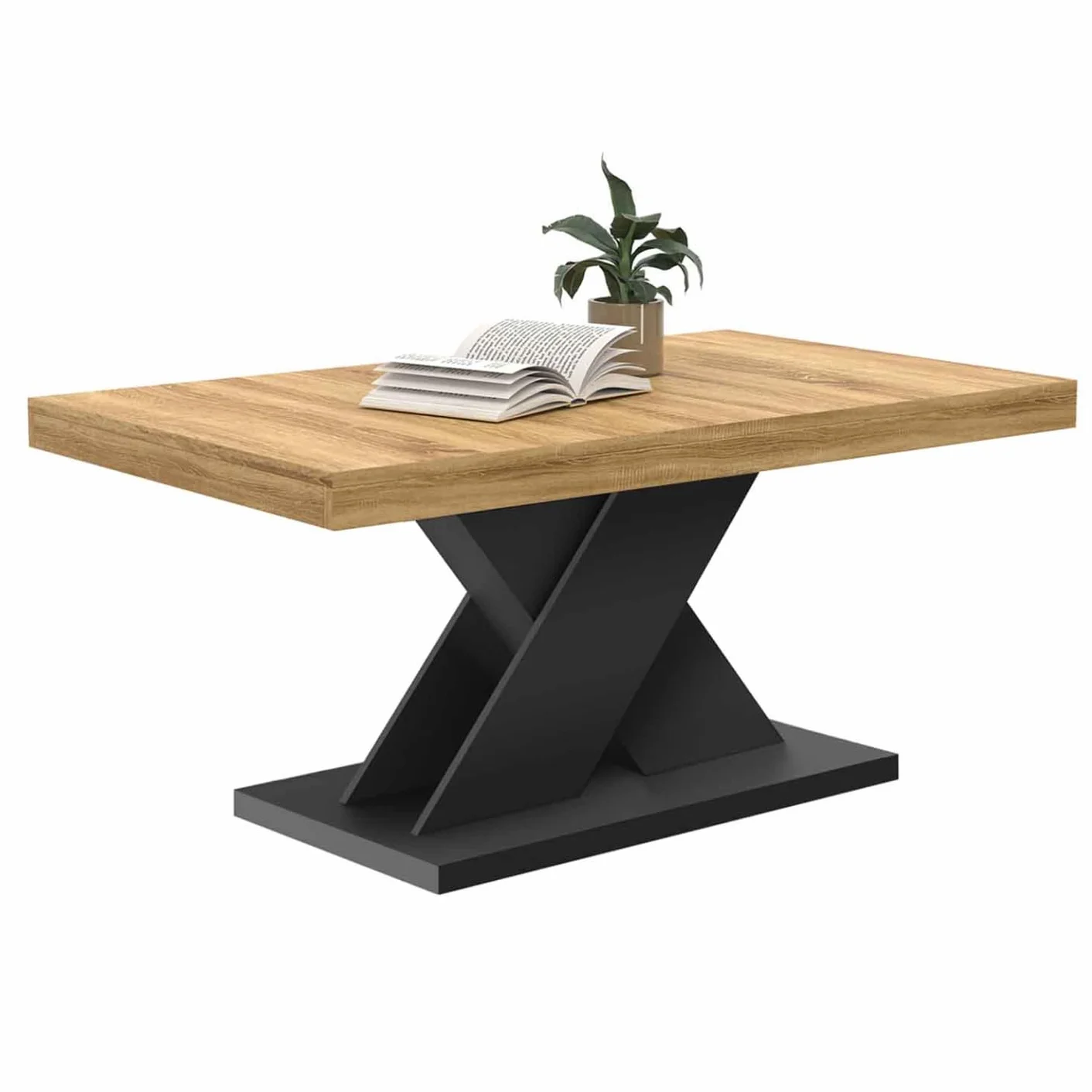 IDMarket - Mesa de centro Alicia con tapa de madera y patas en X negro