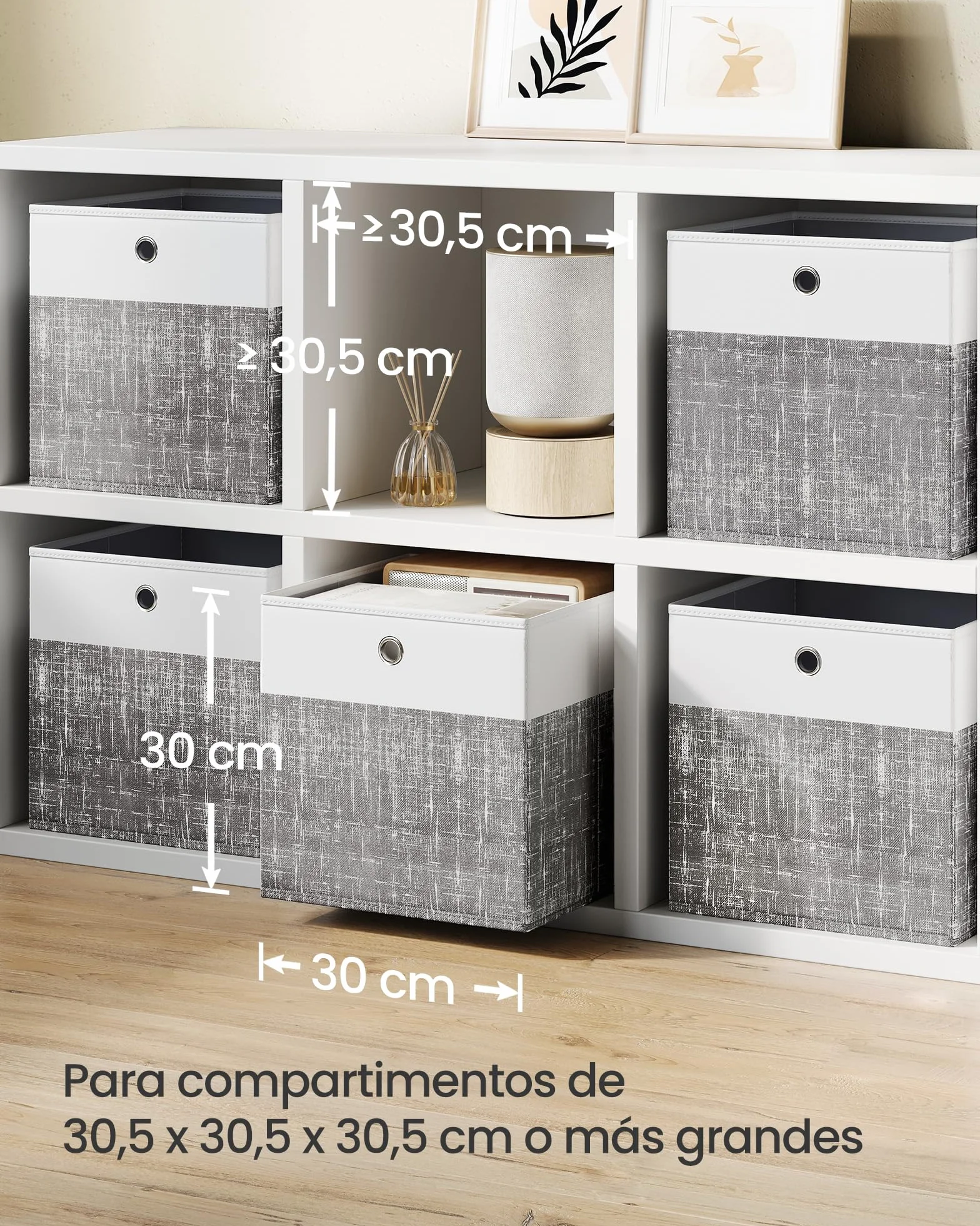 SONGMICS Caja de Almacenamiento, Set de 6, Cajas Organizadoras de PP, 30 x 30 x 30 cm, Blanco Nube y Gris Claro