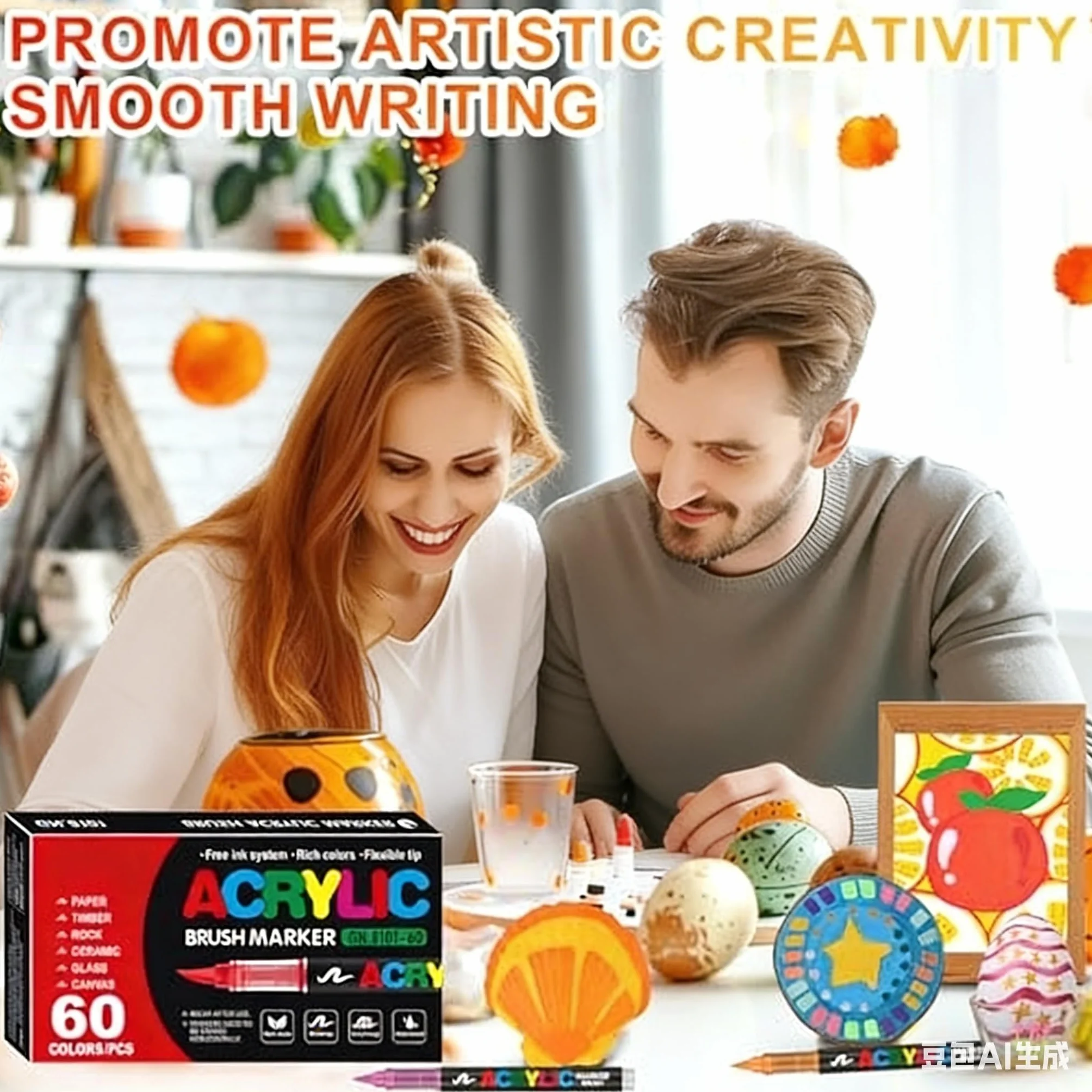 Laconile Juego de 60 rotuladores acrílicos de pintura acrílica con punta de pincel flexible para roca, cerámica, vidrio