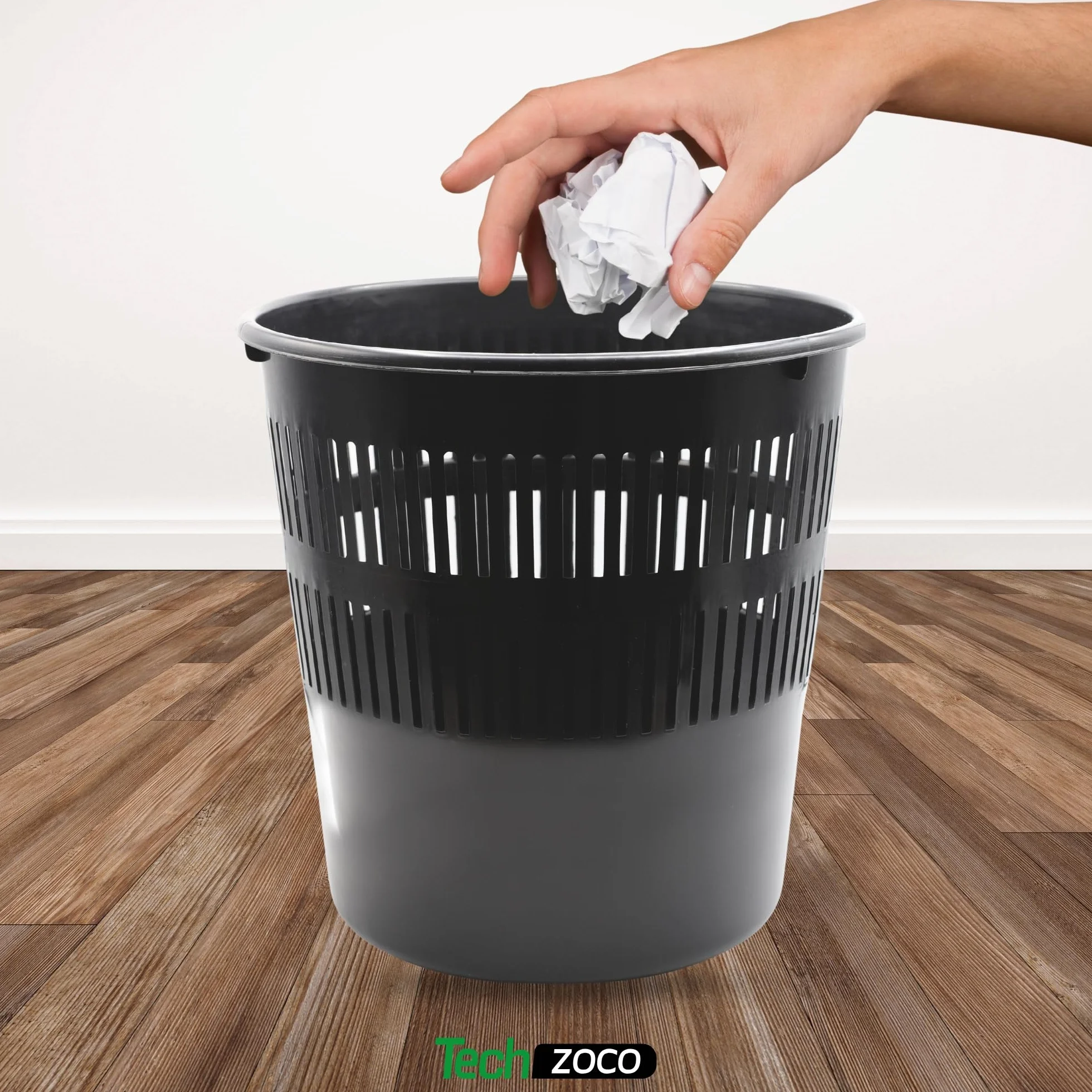 Papelera de Plástico 16L 28cm Negro - Cubo de Basura Redondo para Oficina