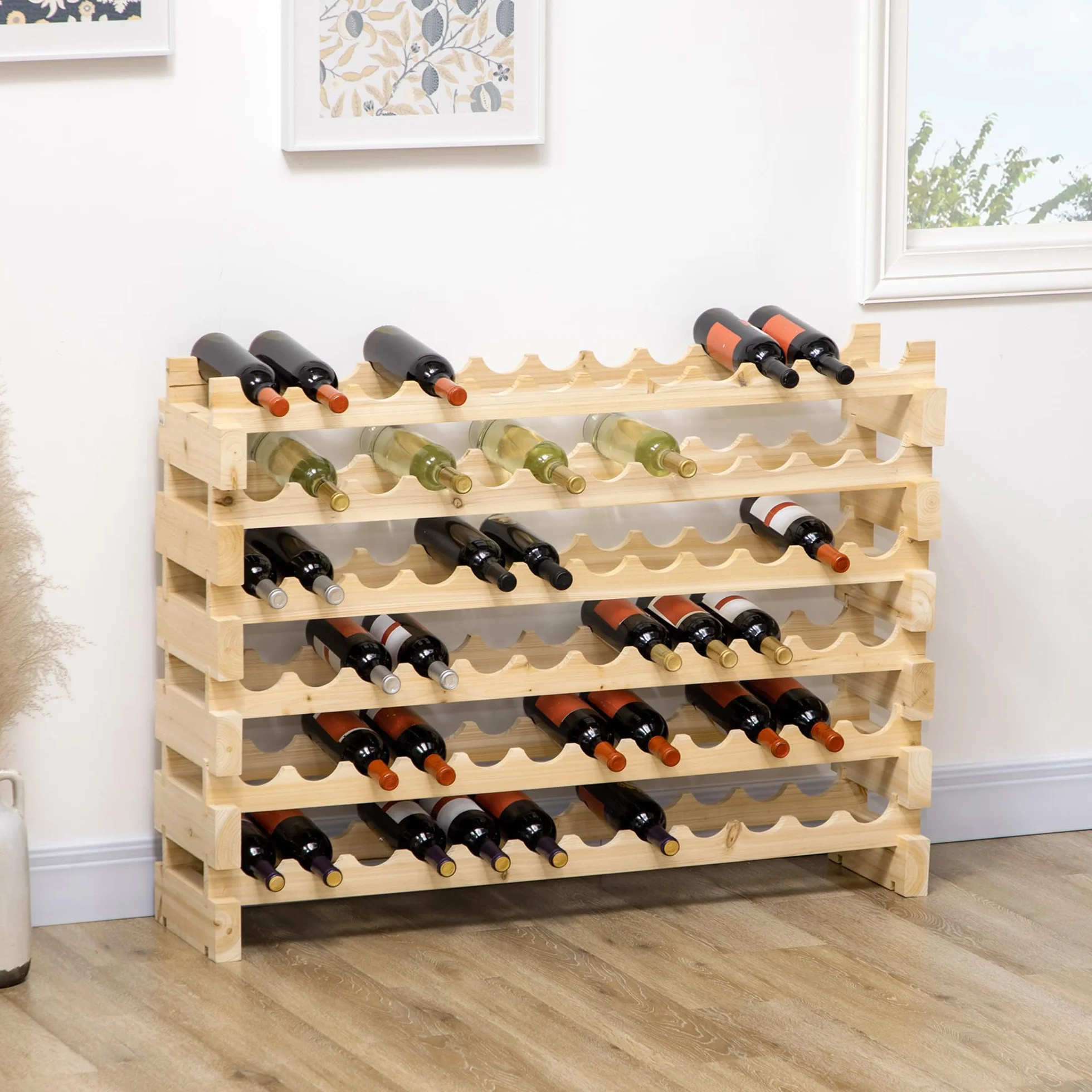 HOMCOM Botellero Vino 72 Botellas de Madera de 6 Niveles Botellero Vertical Carga 100 kg para Cocina Comedor Bar 114x28x85 cm Madera Natural