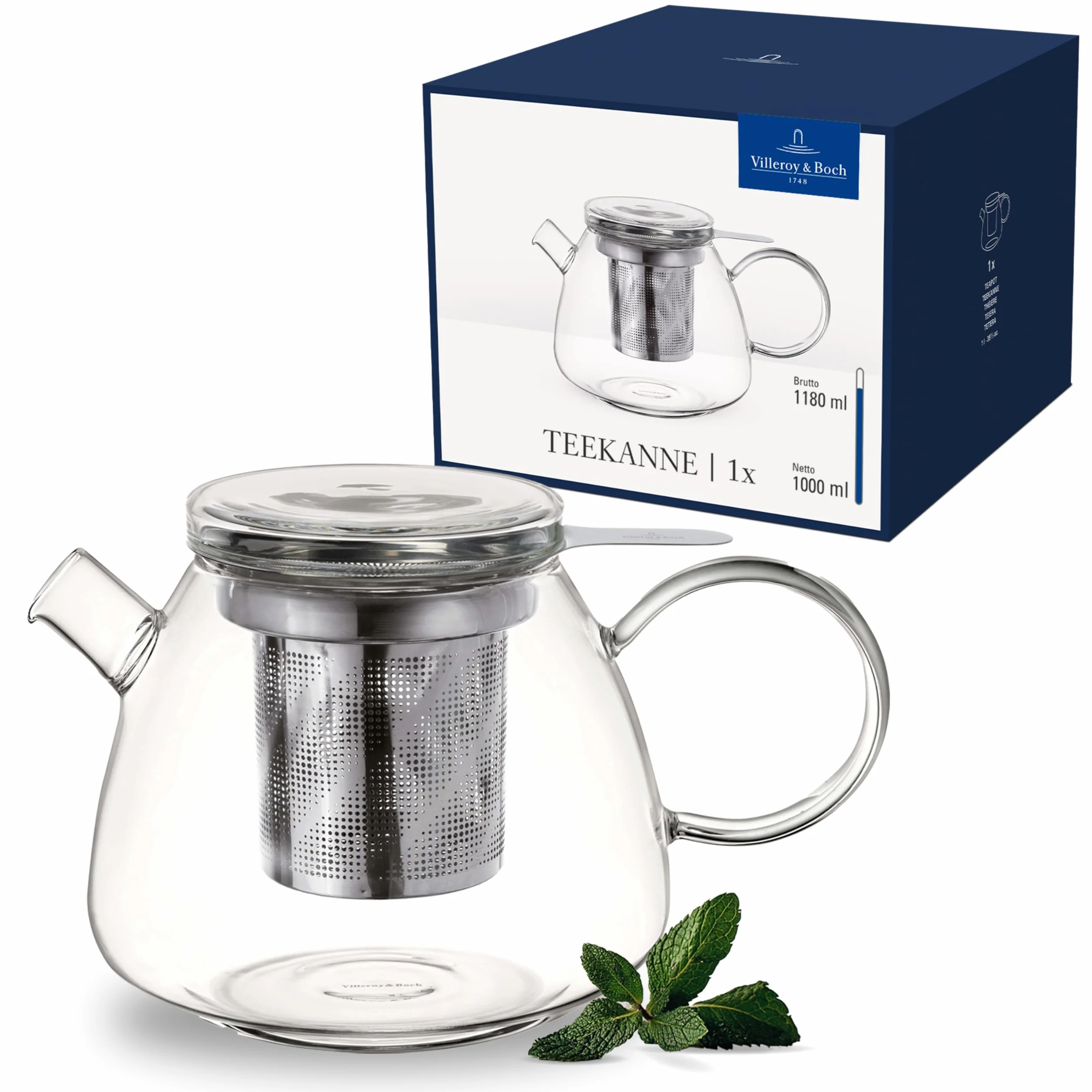 Villeroy & Boch - Artesano Hot&Cold Beverages tetera transparente, apta para lavavajillas y microondas, jarra cafetera para bebidas frías y calientes, capacidad de 1 litro, vidrio de borosilicato