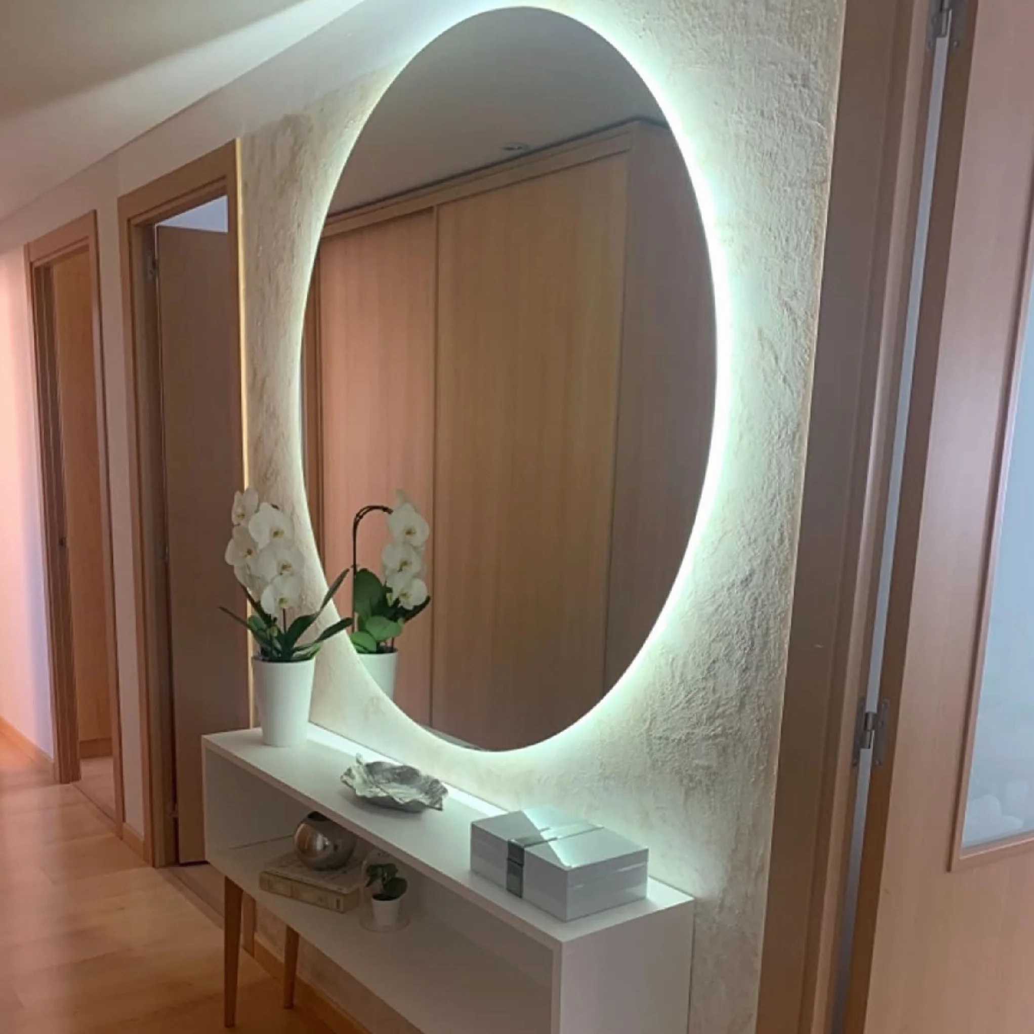 CustomGlass Espejo de Baño con iluminación Led Redondo Varias Medidas con Forma Circular Pared (Redondo 60 cm)