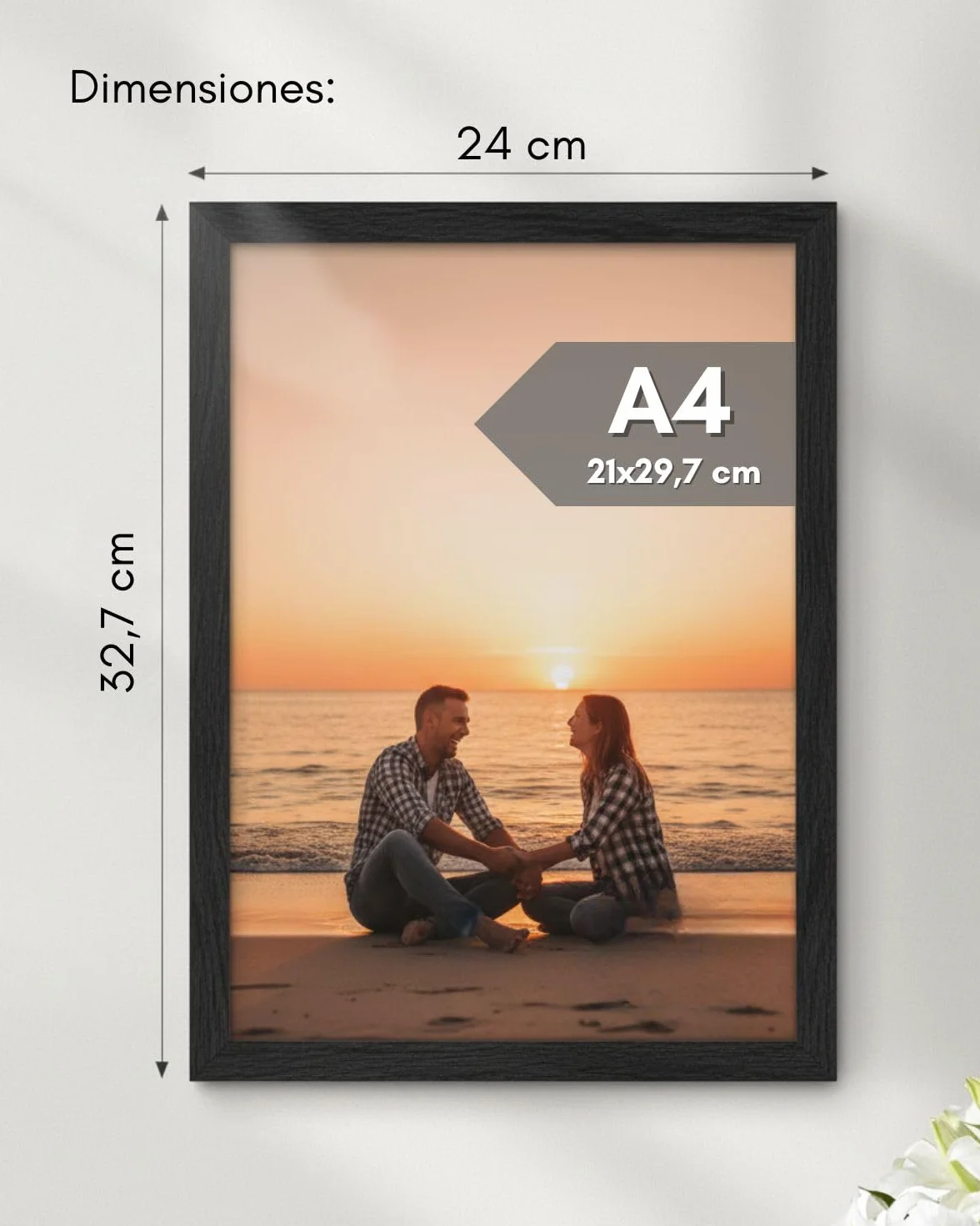 Marco A4 Madera Negro 21x30 cm Frontal Antirreflejo para Cuadros Diplomas Certificados