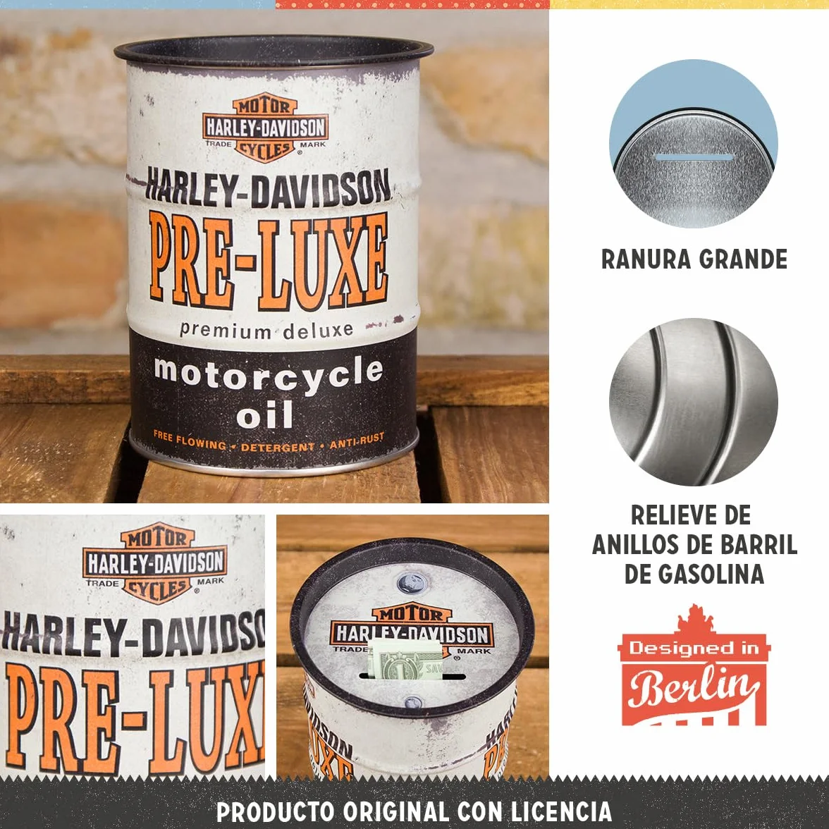 Nostalgic-Art Hucha Retro, Harley-Davidson PRE-Luxe – Idea de Regalo para Amantes as Motos, Frasco metálico de Dinero, Alcancía diseño Vintage, 600 ml