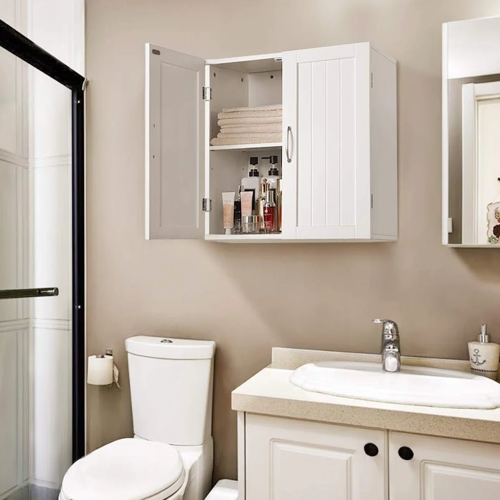 Yaheetech Armario de Baño Pared 59,5x31x59,5cm Mueble Baño Suspendido con Dos Puertas
